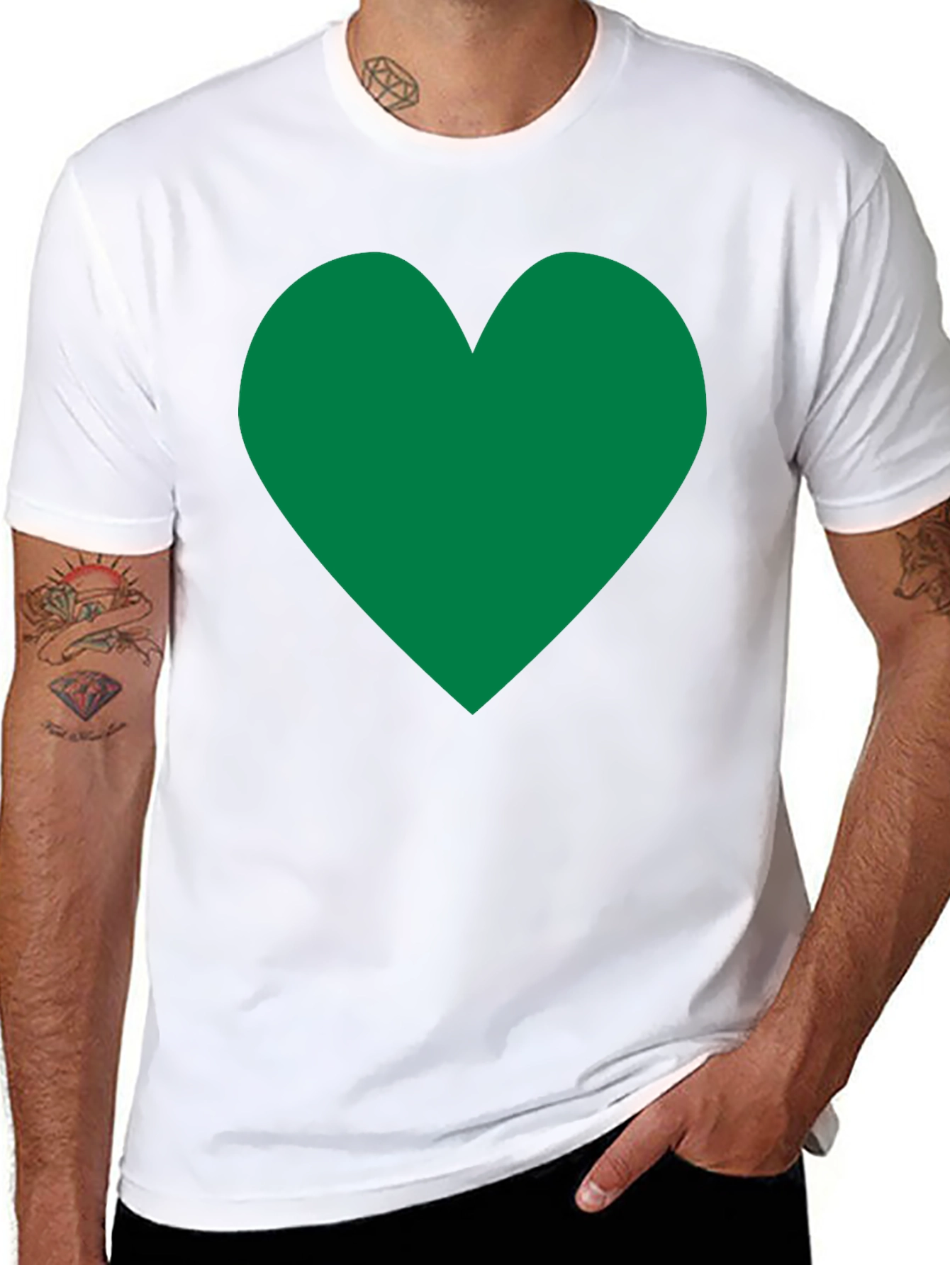 Black Green Heart Graphic Black T-Shirt view 8