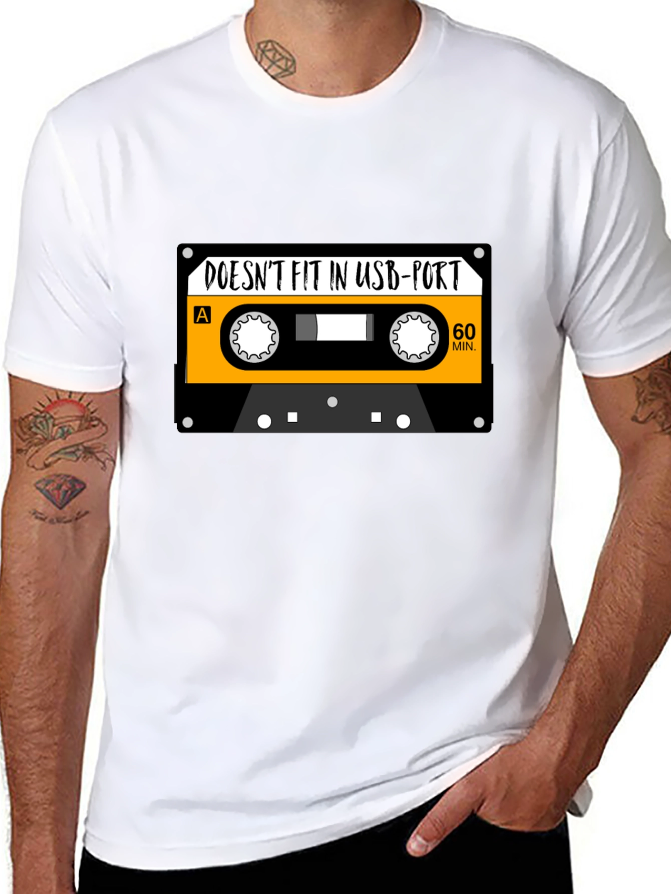 Black Retro Cassette Tape USB Port T-Shirt - Funny Music Tee view 8