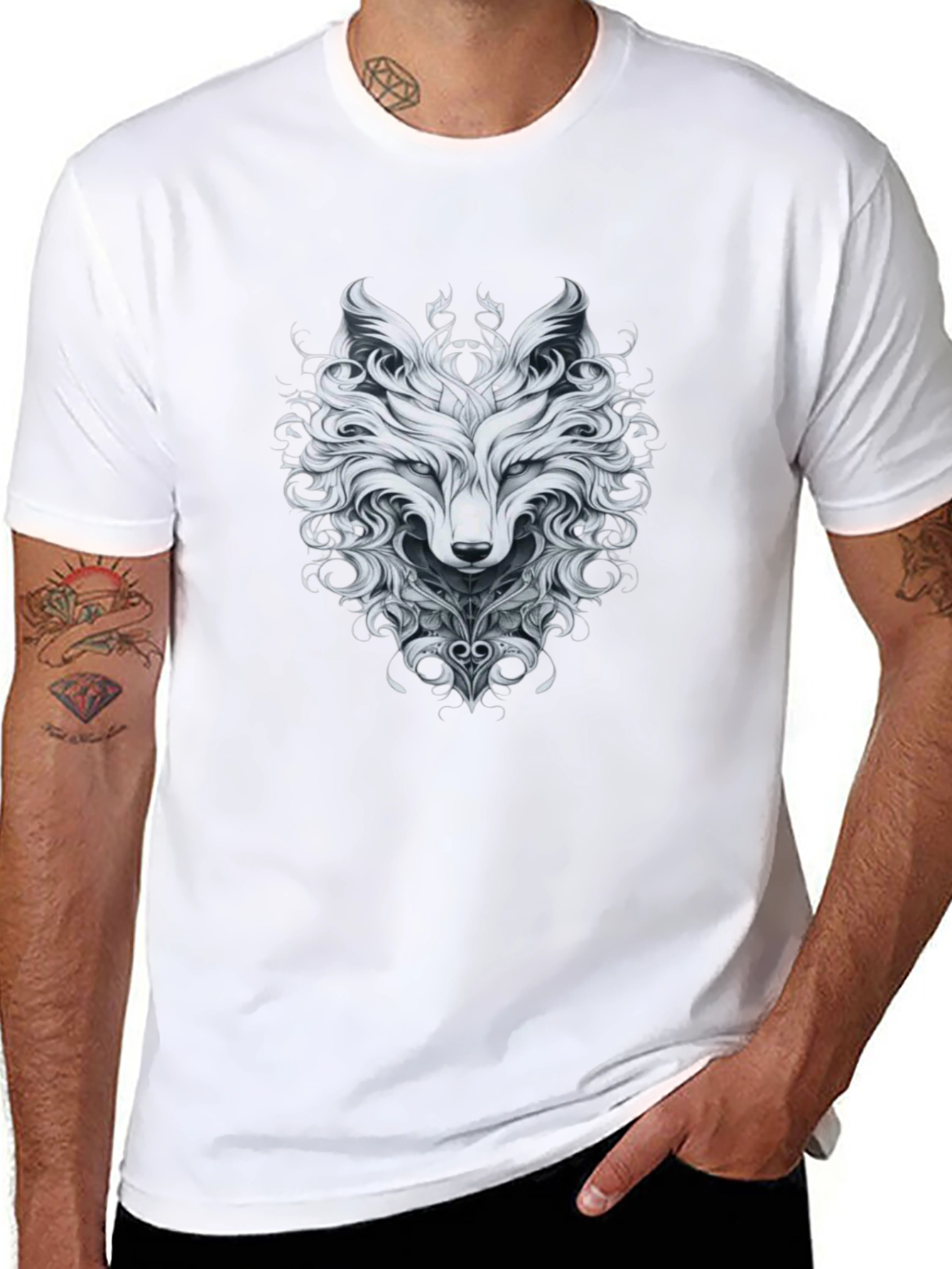 Black Wolf Graphic Print T-Shirt view 8
