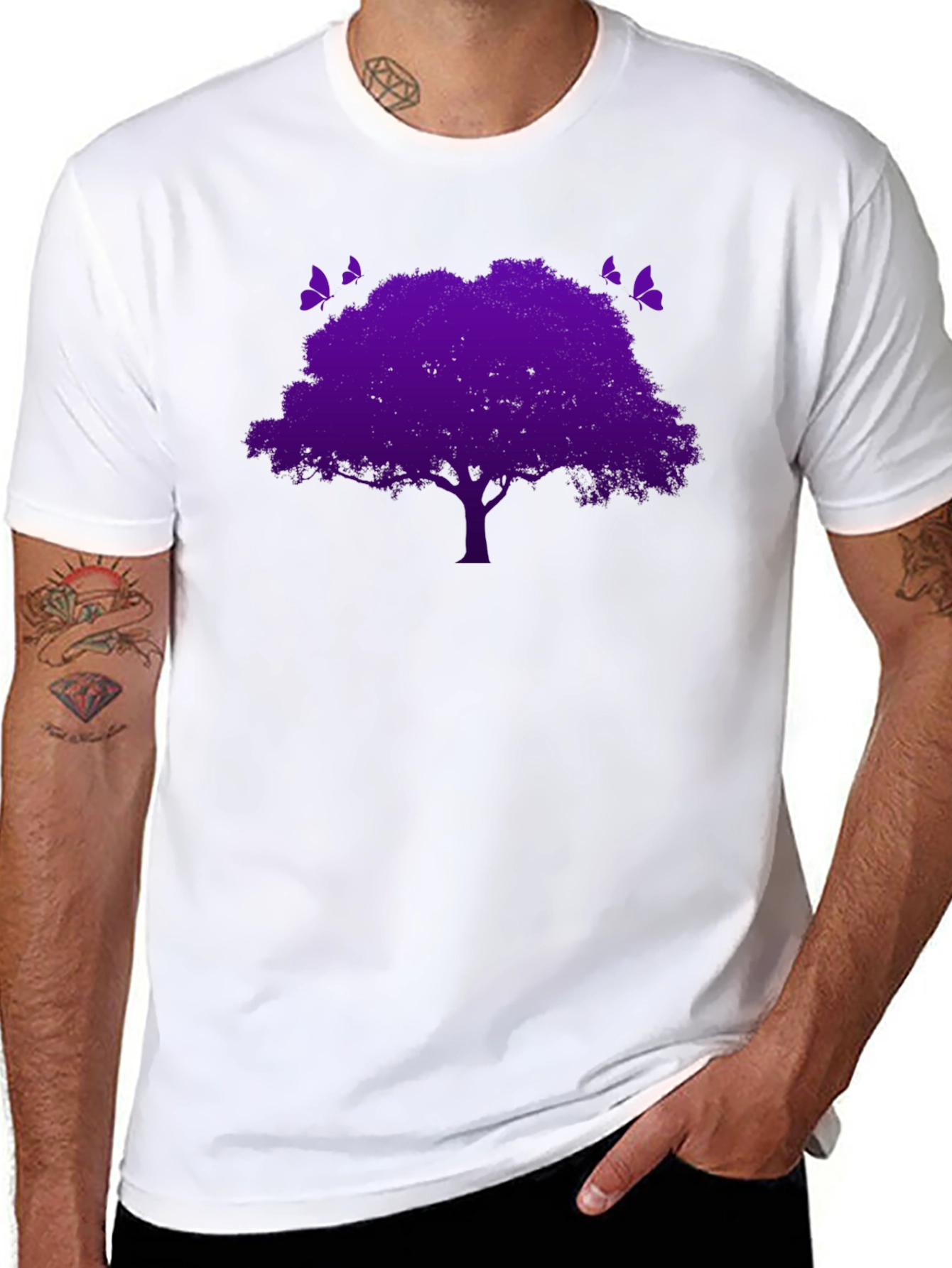 Black Purple Tree Graphic Tee - Nature Inspired Black T-Shirt view 8