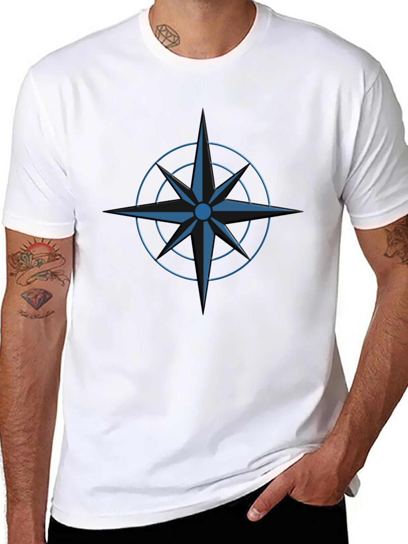Black Stylish Black T-Shirt with Blue Compass Design view 8