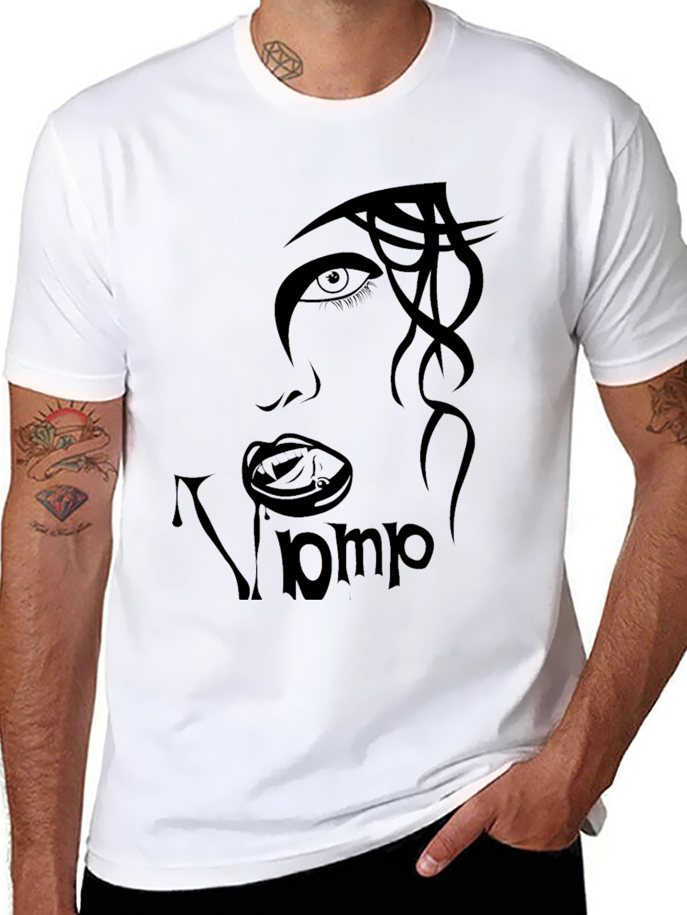 Black Vamp Face Graphic Black T-Shirt view 8
