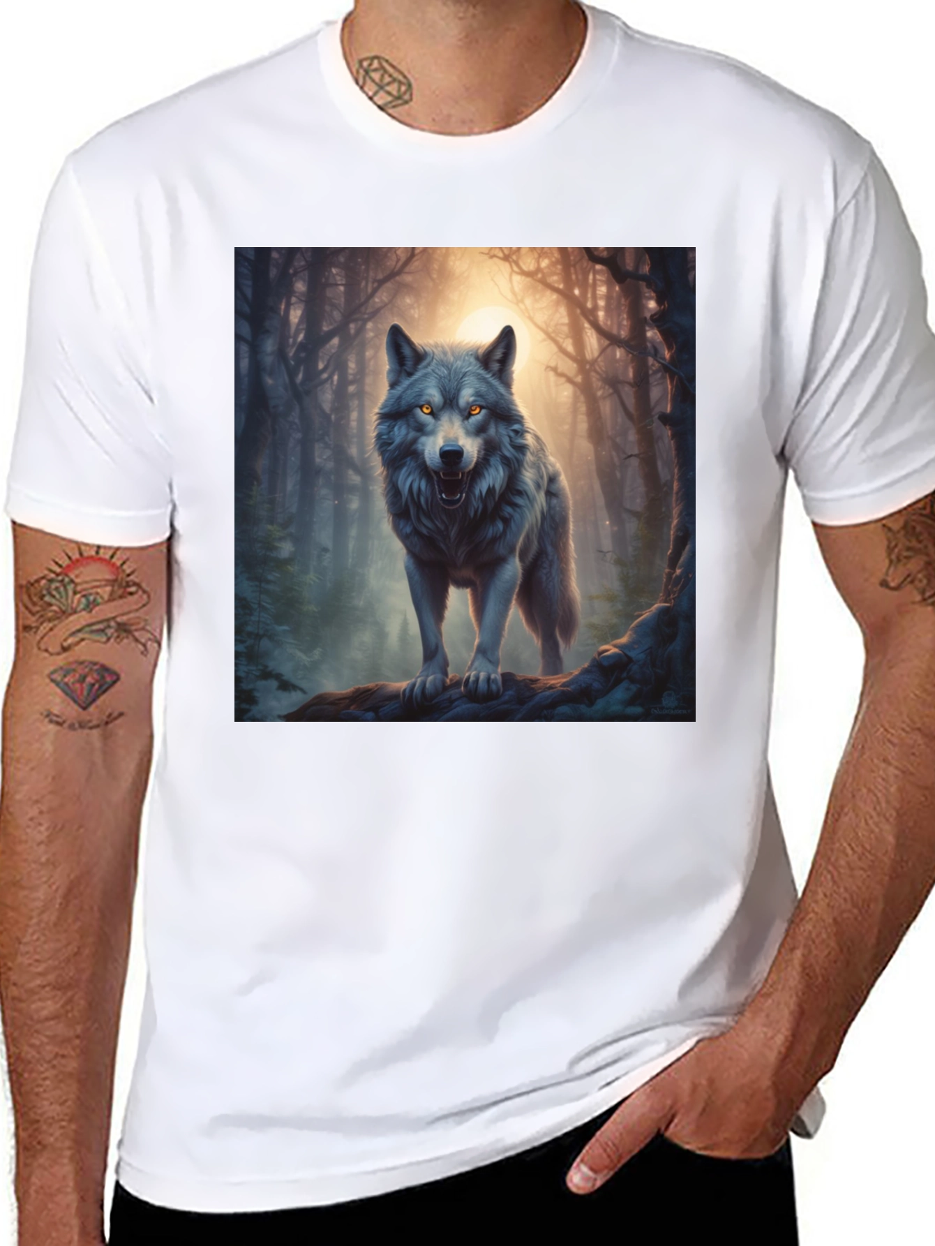 Black Wolf Graphic Tee - Forest Predator Print view 8