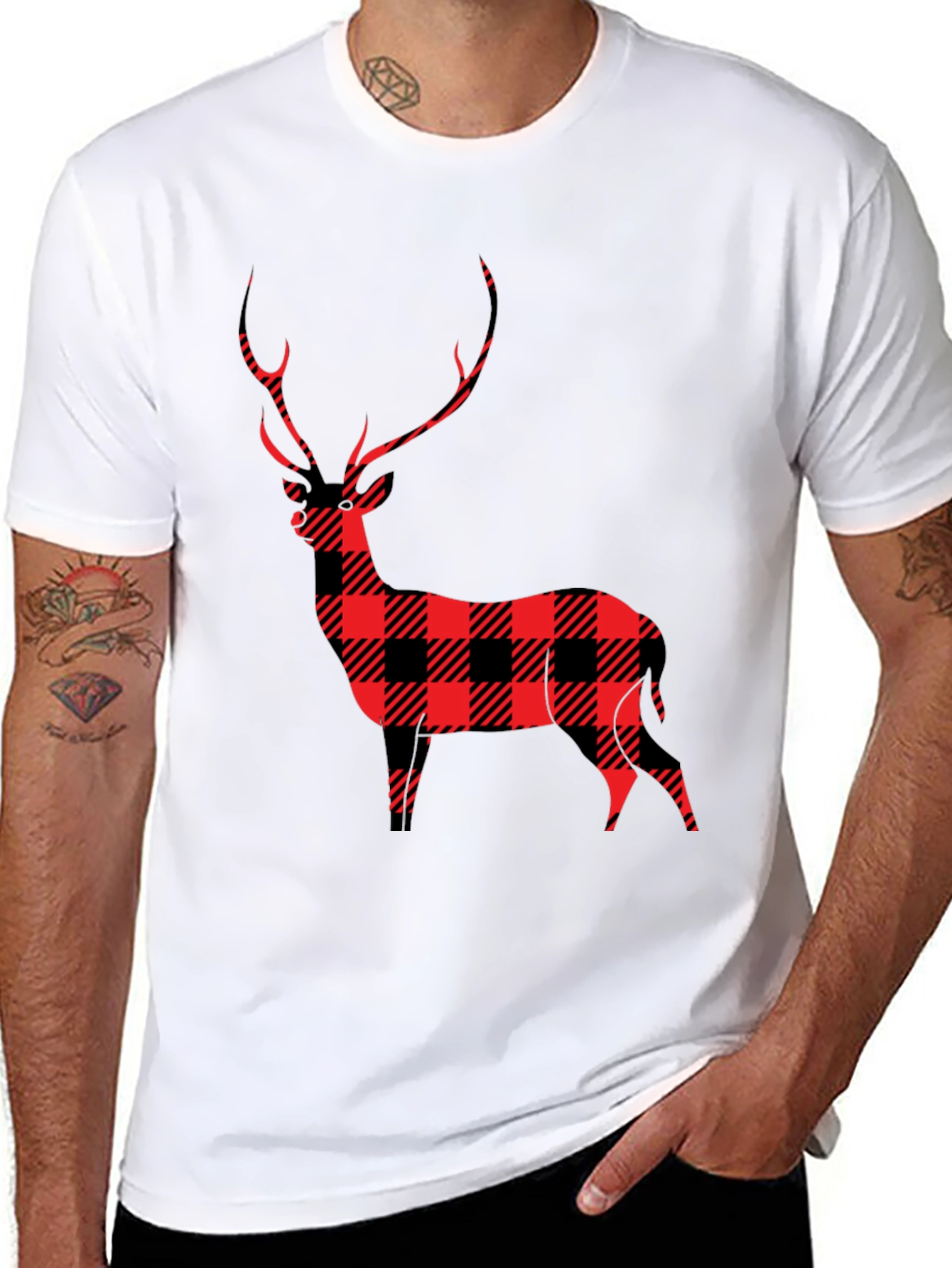 Black Buffalo Plaid Deer Graphic Tee view 8