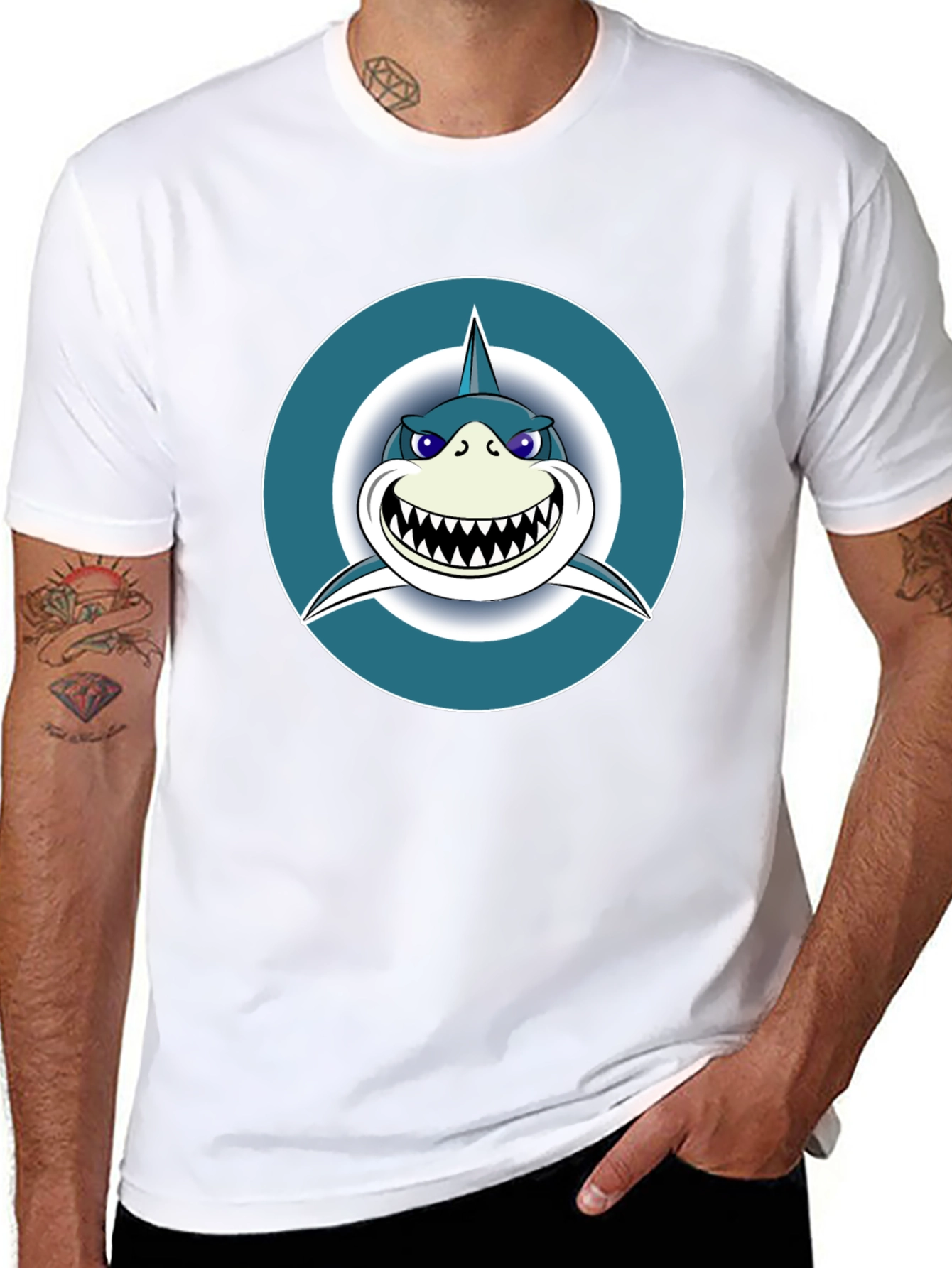 Black Shark Graphic Tee - Men's Black Cotton T-Shirt view 8