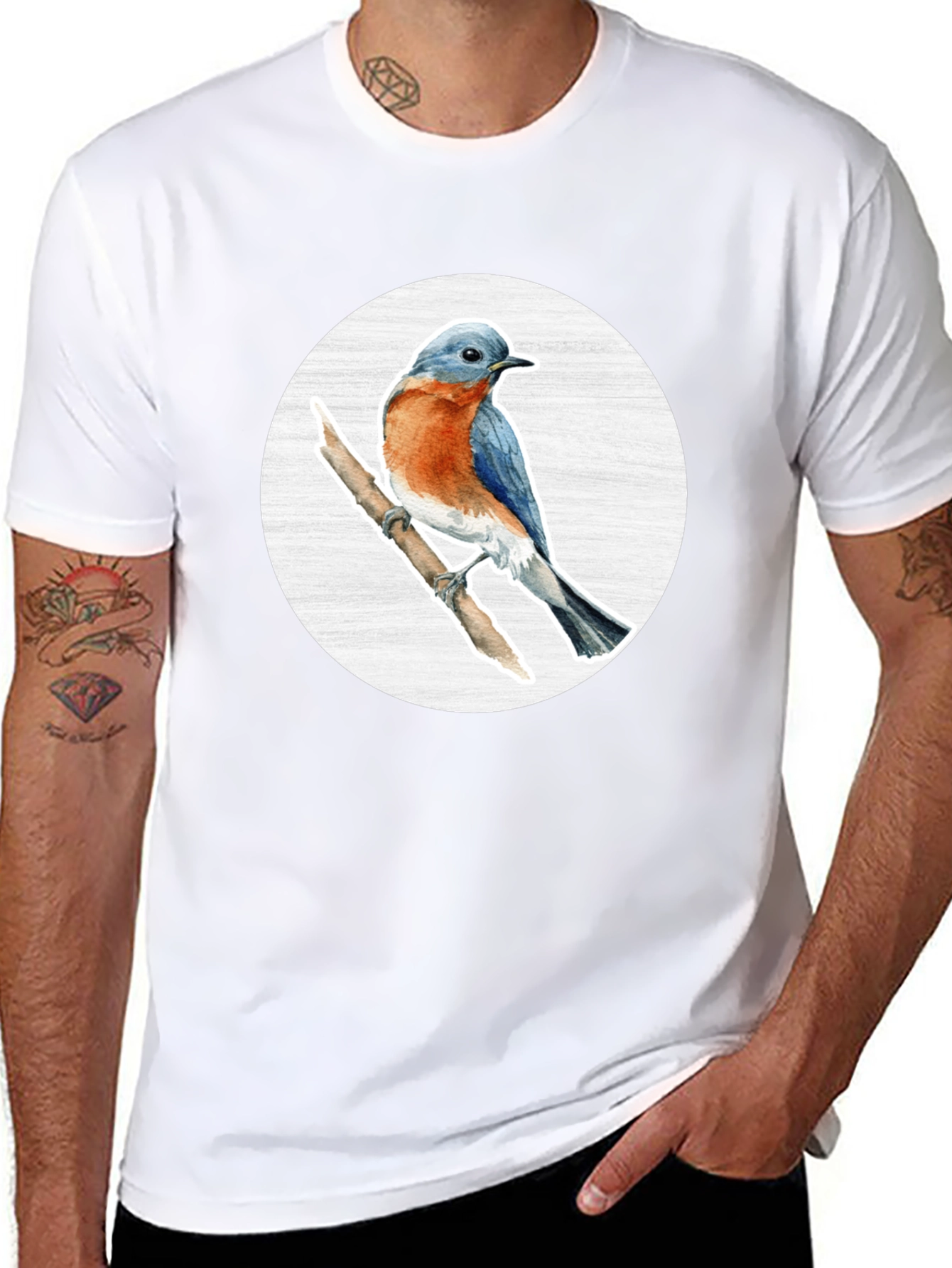 Black Bluebird Branch Graphic Tee - Stylish Bird Lover T-Shirt view 8