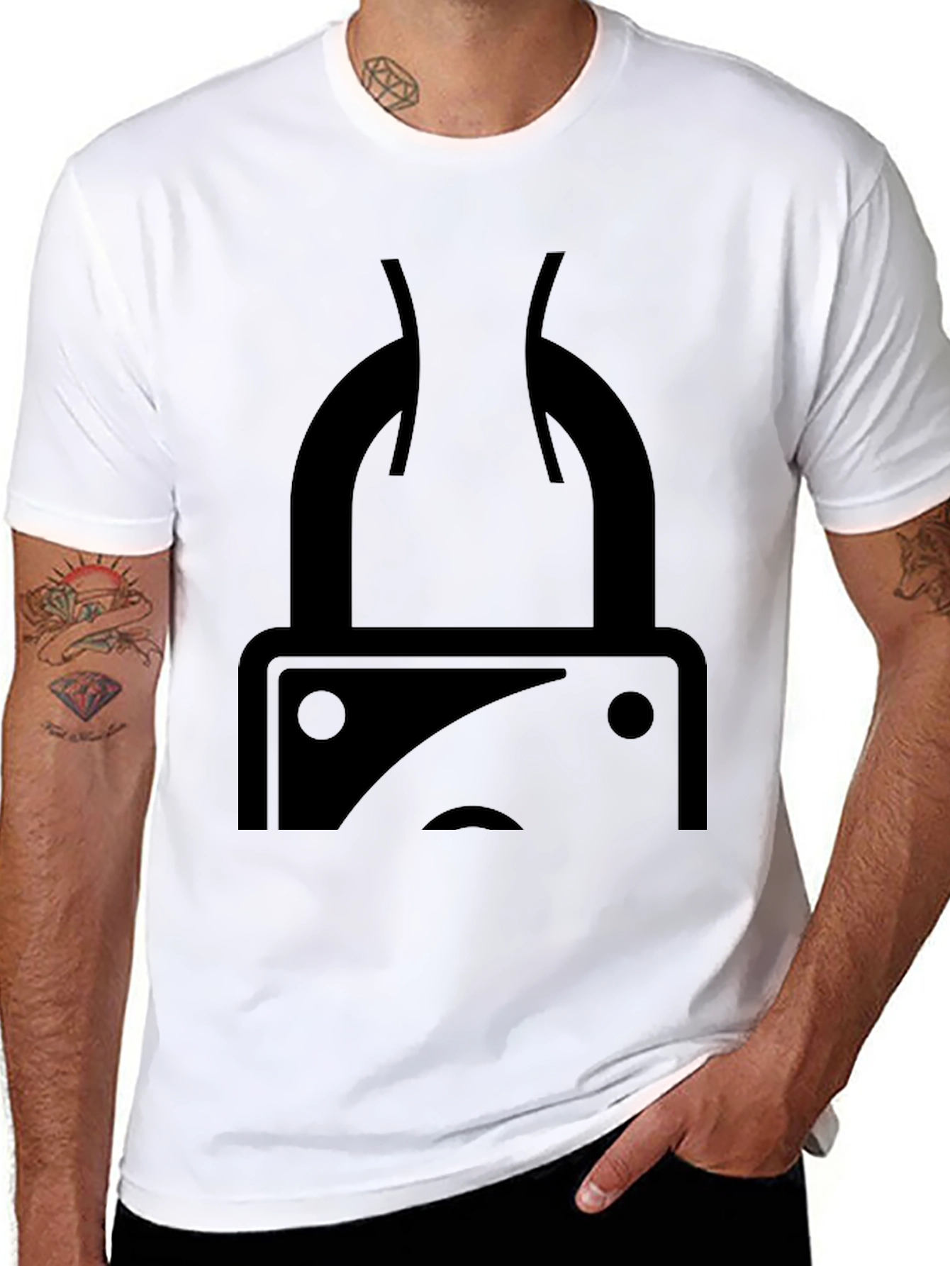 Black Sad Lock Graphic Tee - Casual Black T-Shirt view 8