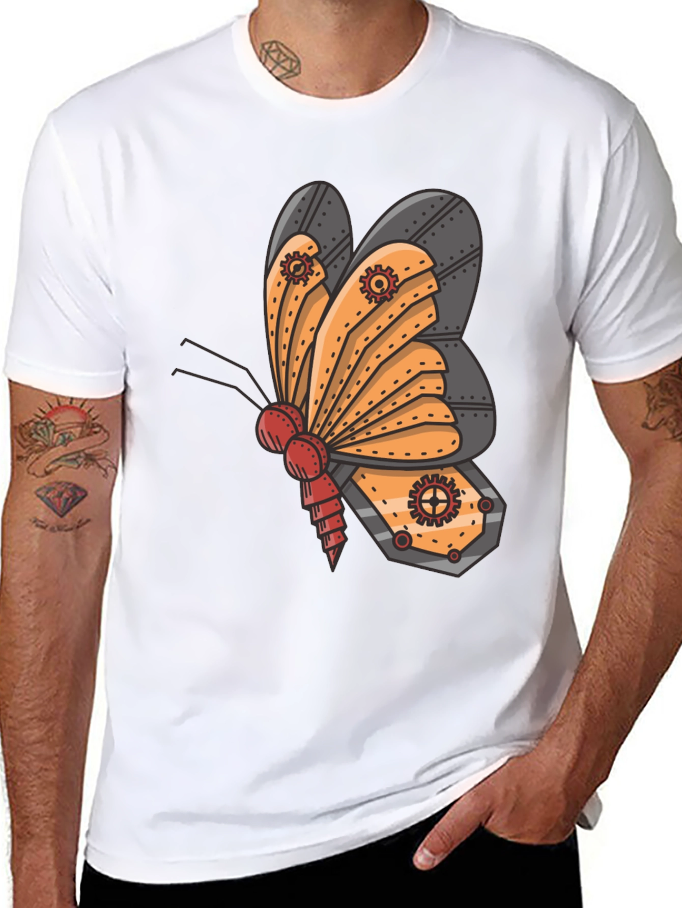 Black Steampunk Butterfly Graphic Tee - Unique Insect Design view 8