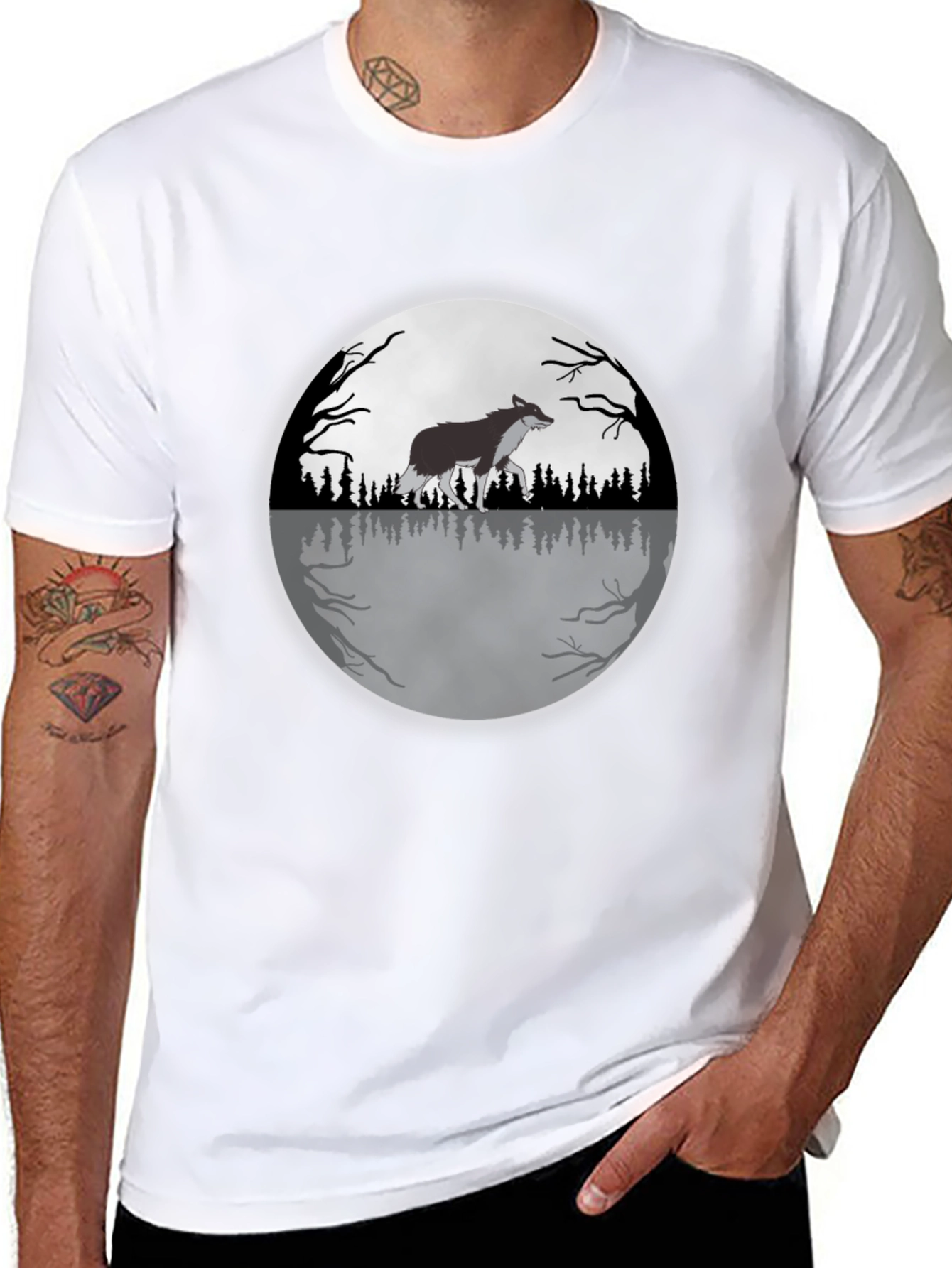 Black Wolf Moon Graphic Tee - Black Cotton T-Shirt view 8