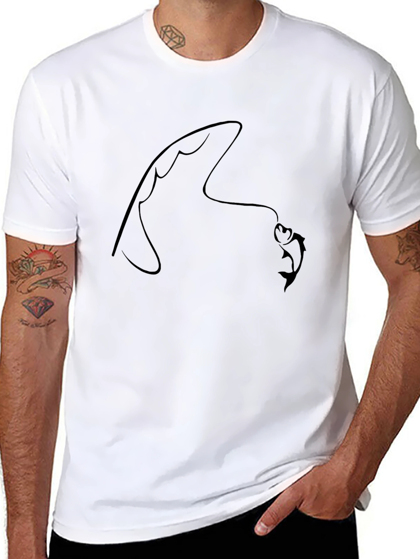 Black Fishing Line Art Black Tee - Angler's Style view 8