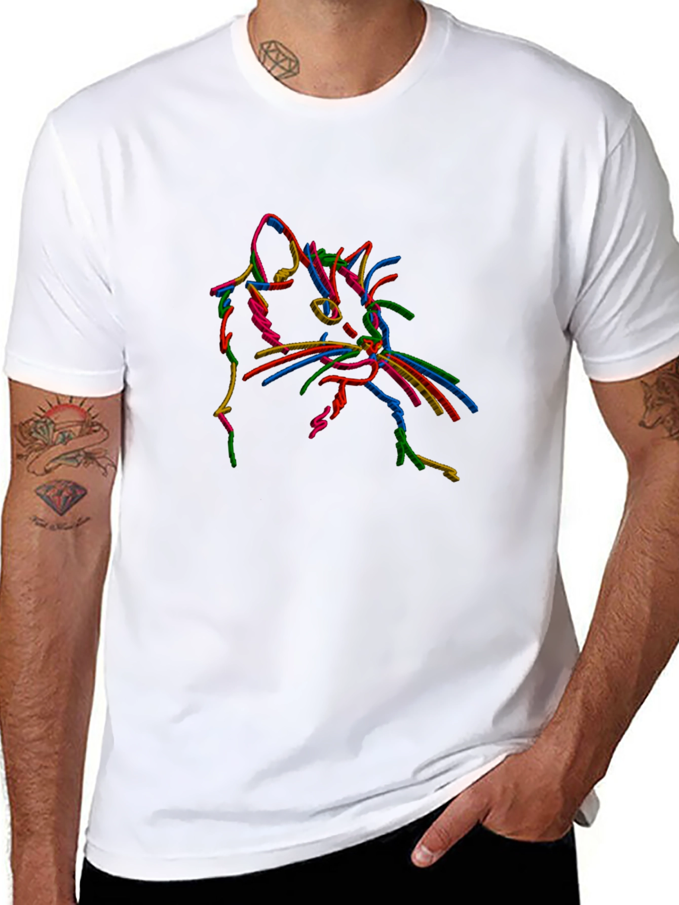 Black Vibrant Cat Outline Black T-Shirt view 8