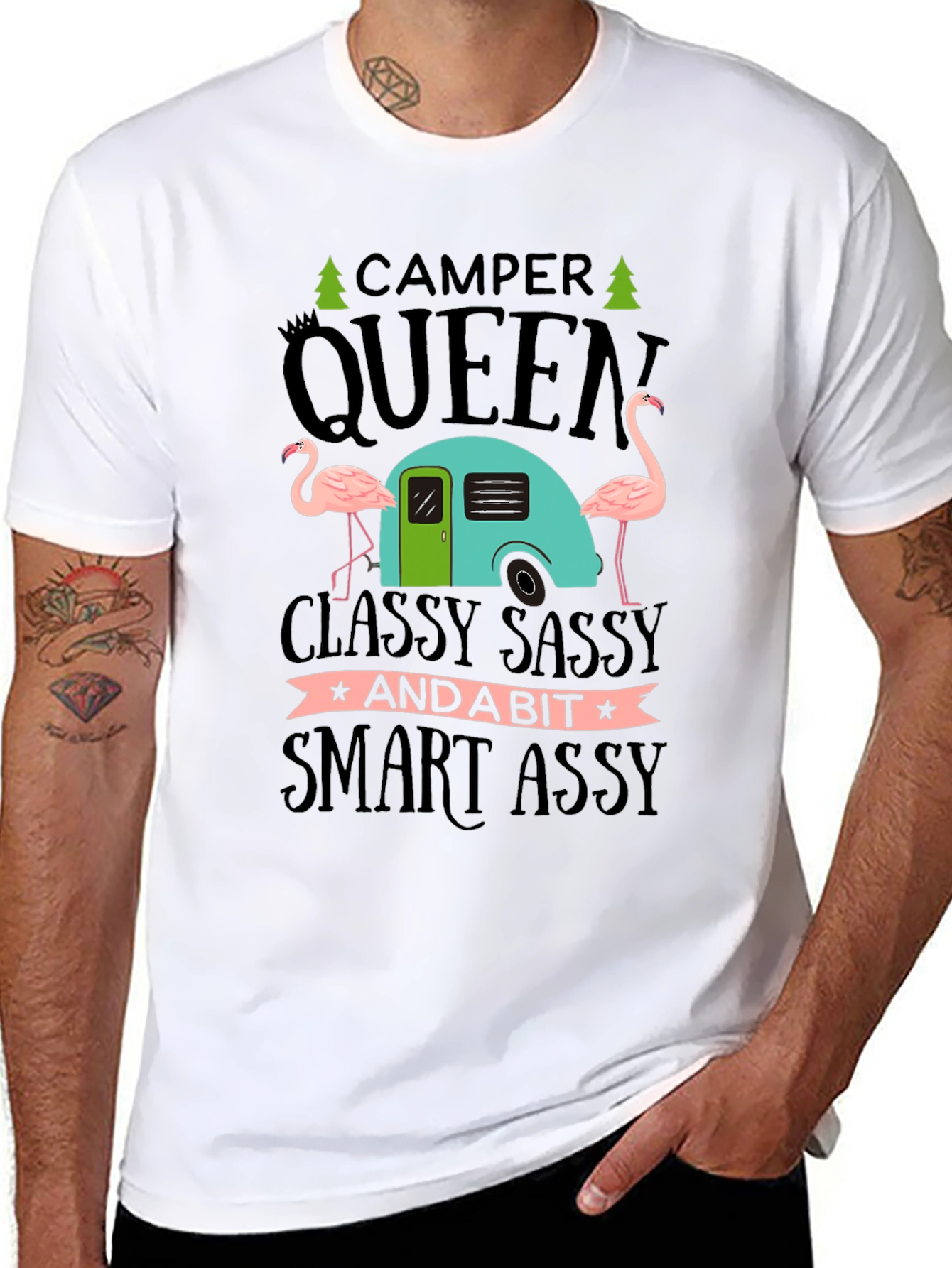 Black Camper Queen Flamingo Graphic T-Shirt view 8