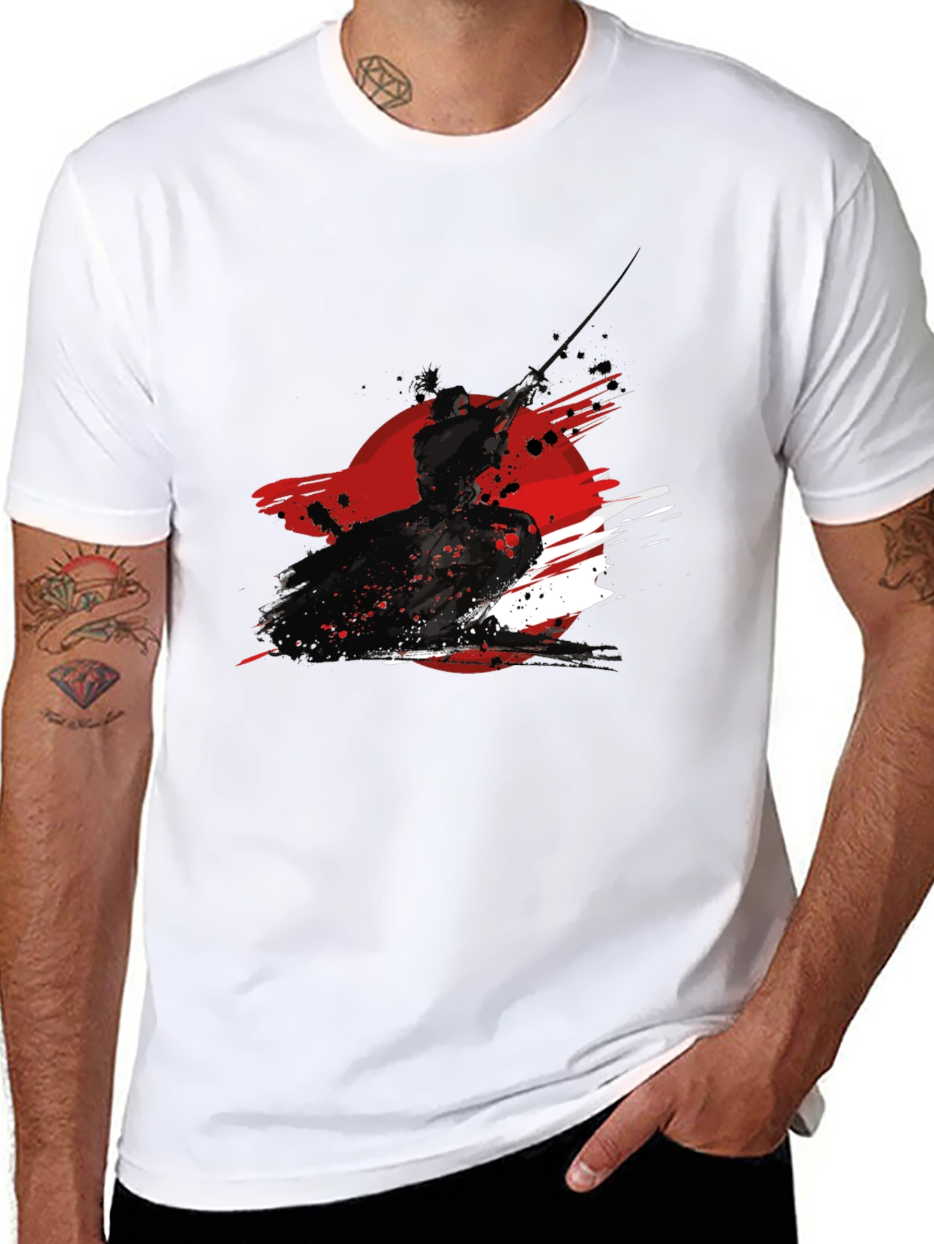 Black Samurai Ink Graphic Black T-Shirt view 8