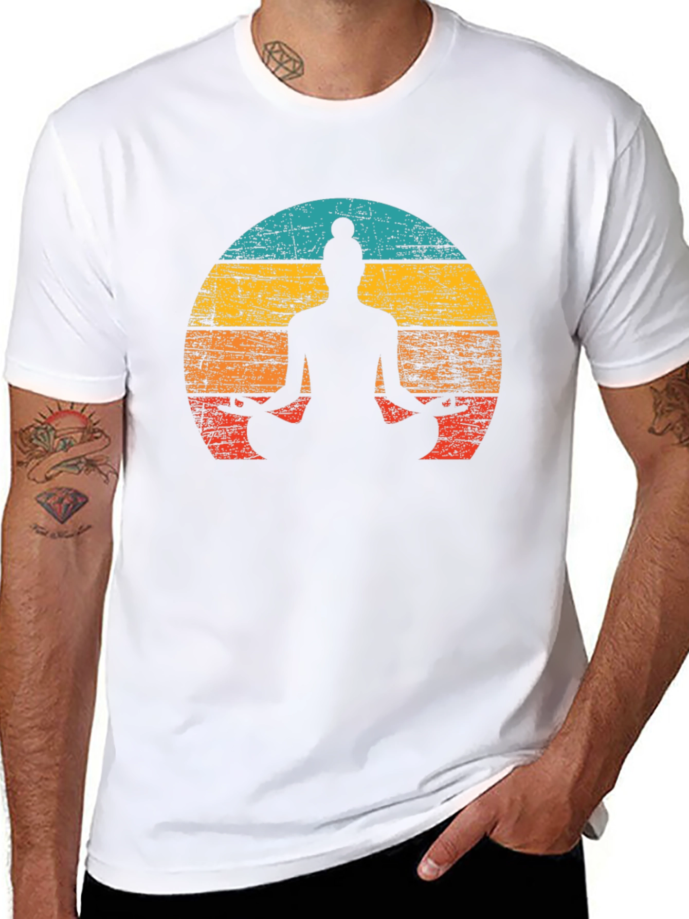 Black Yoga Silhouette Retro Sunset Graphic Tee - Unisex view 8