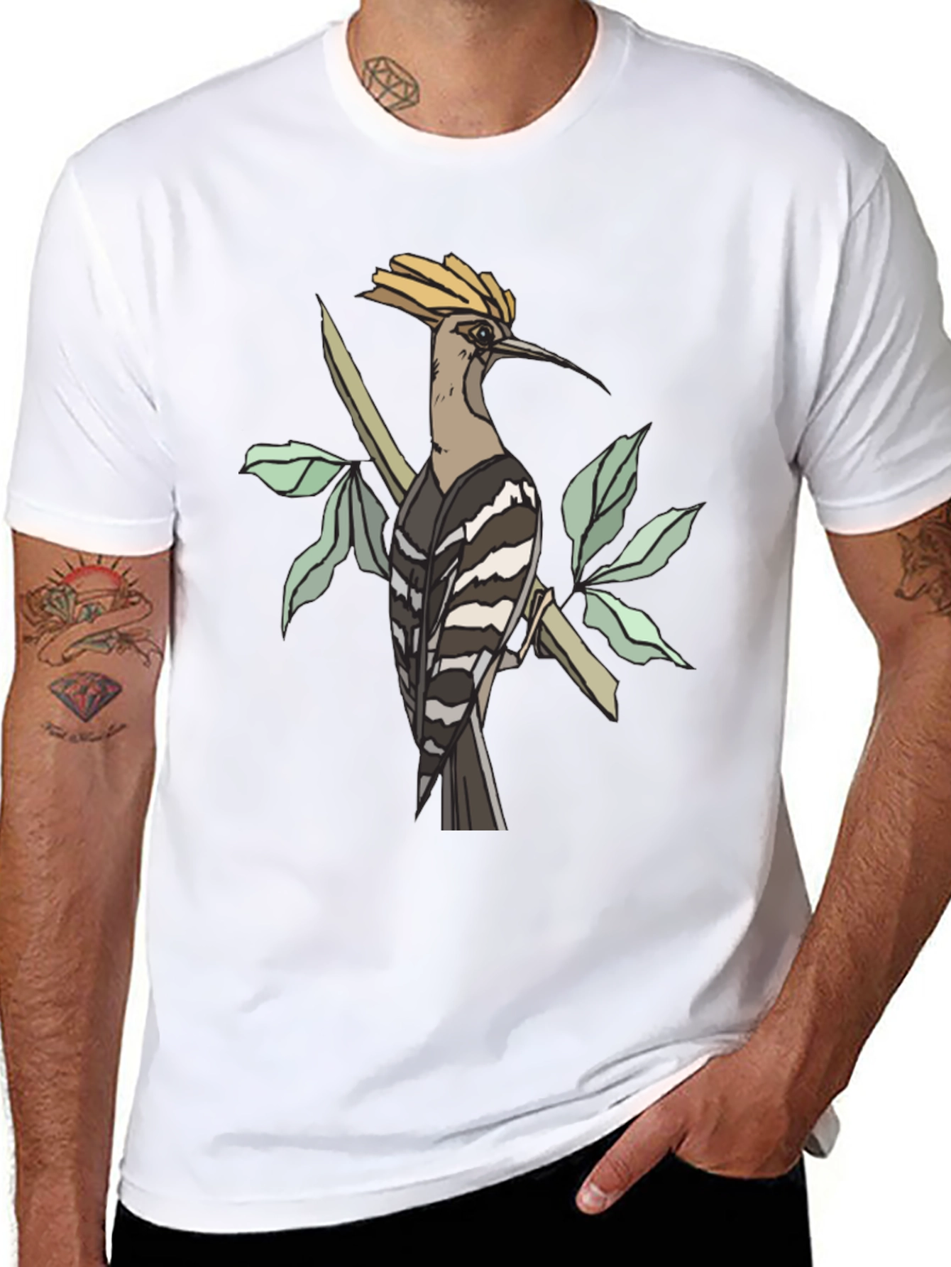 Black Hoopoe Bird Graphic Tee - Black Cotton T-Shirt view 8