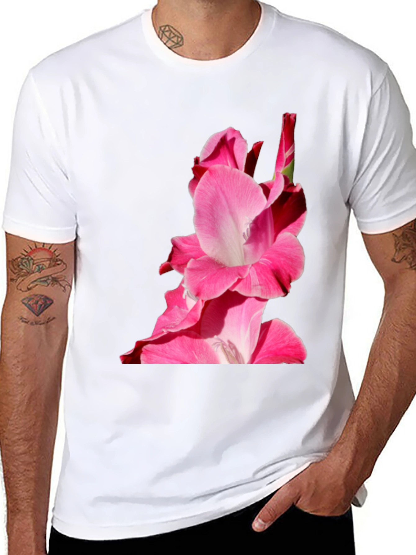 Black Pink Floral Print Black Tee view 8