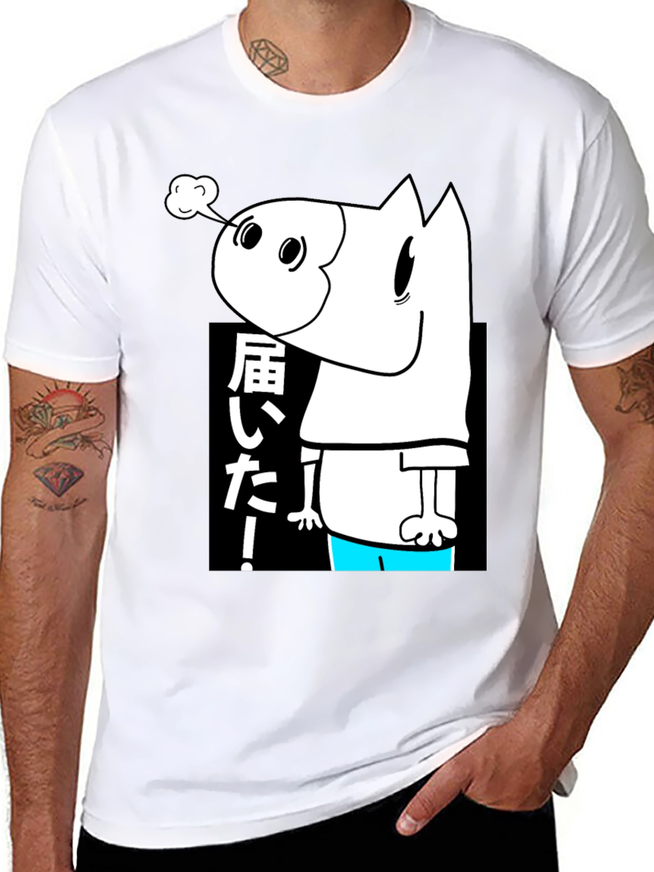 Black Men's Black T-Shirt with Cartoon Graphic view 8