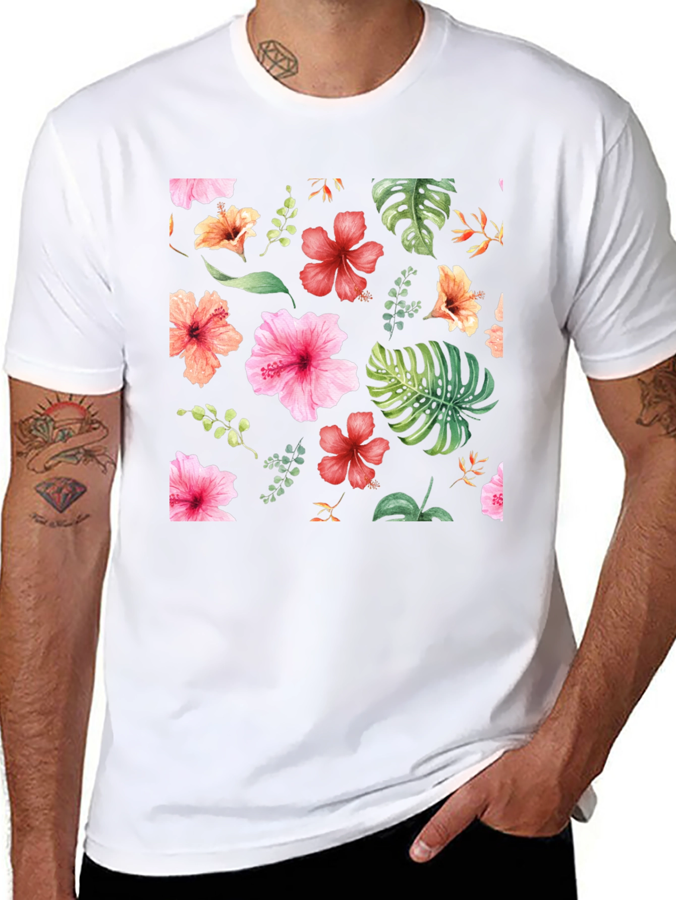 Floral Print Black T-Shirt - Tropical Style - 8