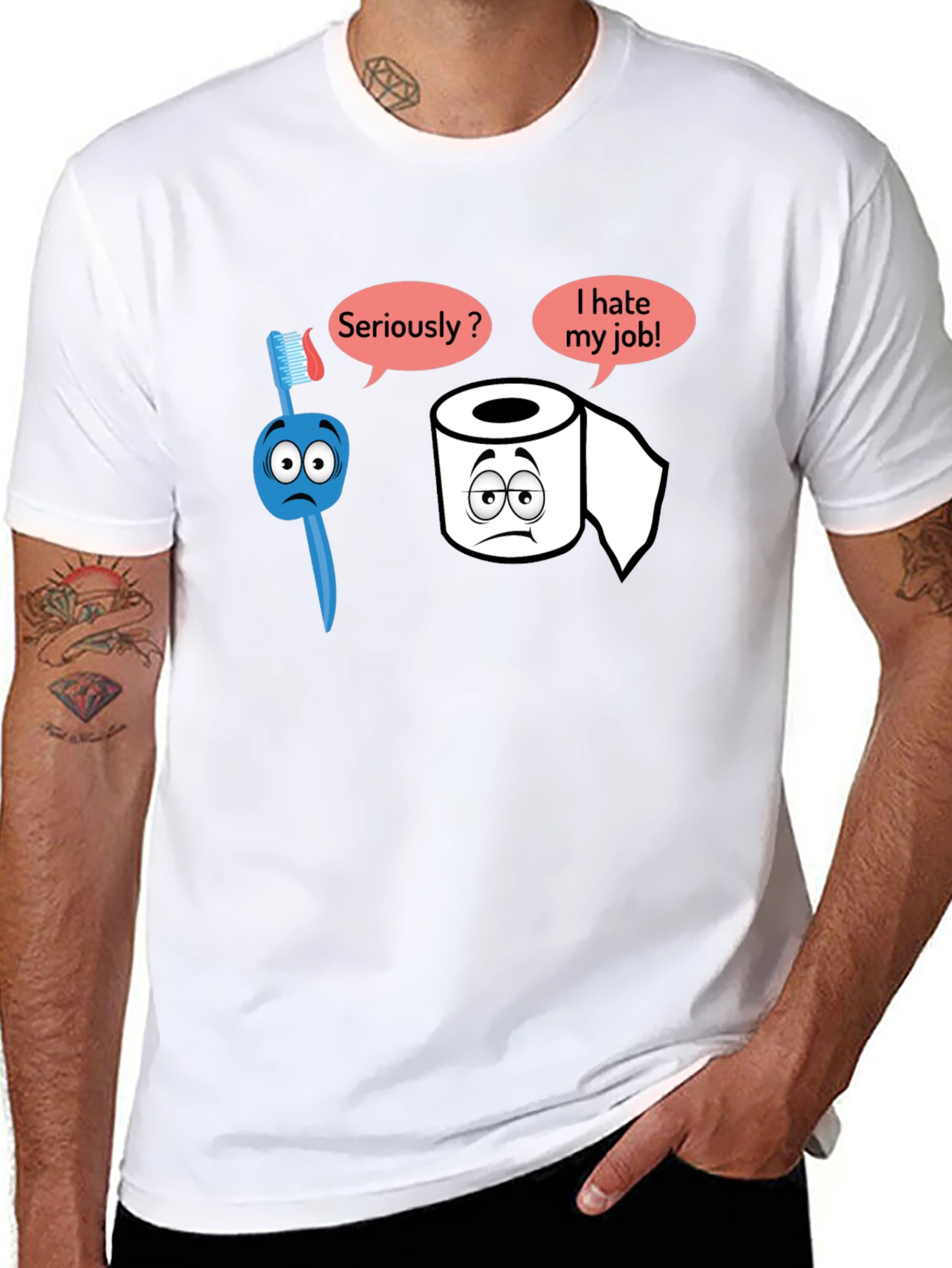 Black Humorous T-Shirt: Toothbrush and Toilet Paper view 8