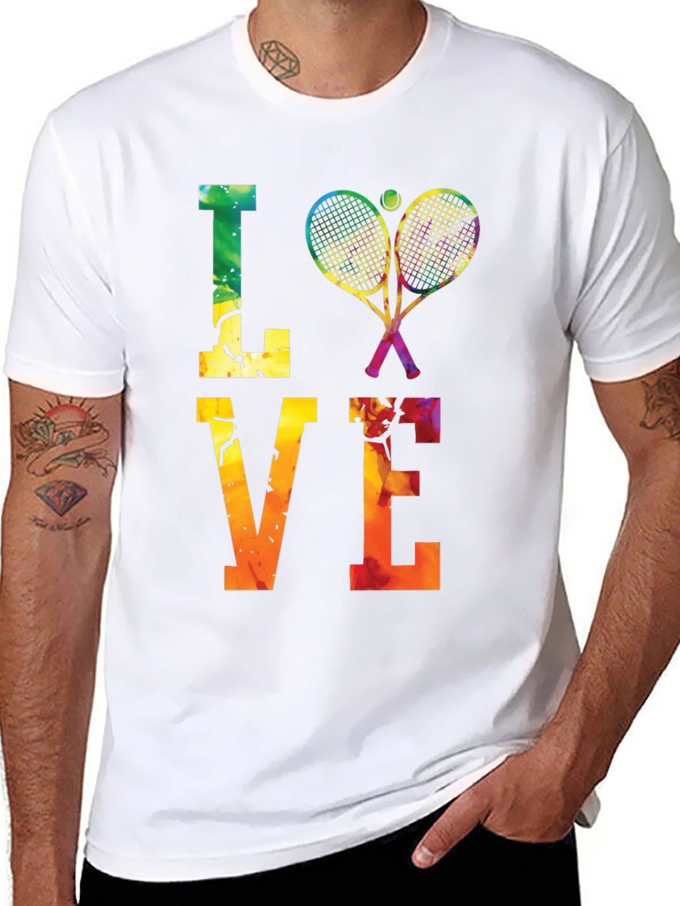 Black Tennis LOVE T-Shirt - Colorful Graphic Tee view 8