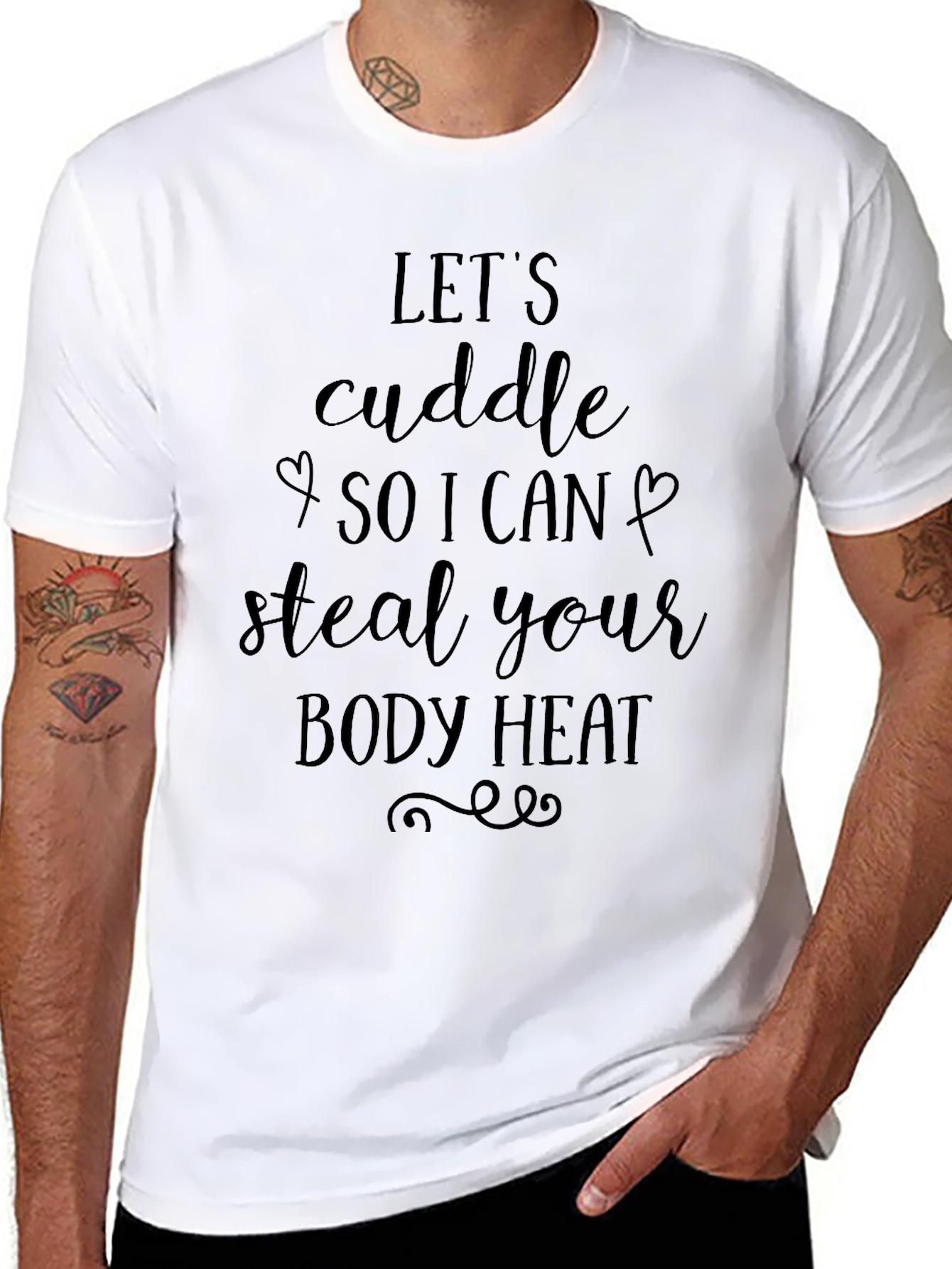 Black Cuddle Body Heat Graphic Tee - Soft Cotton Blend Shirt view 8