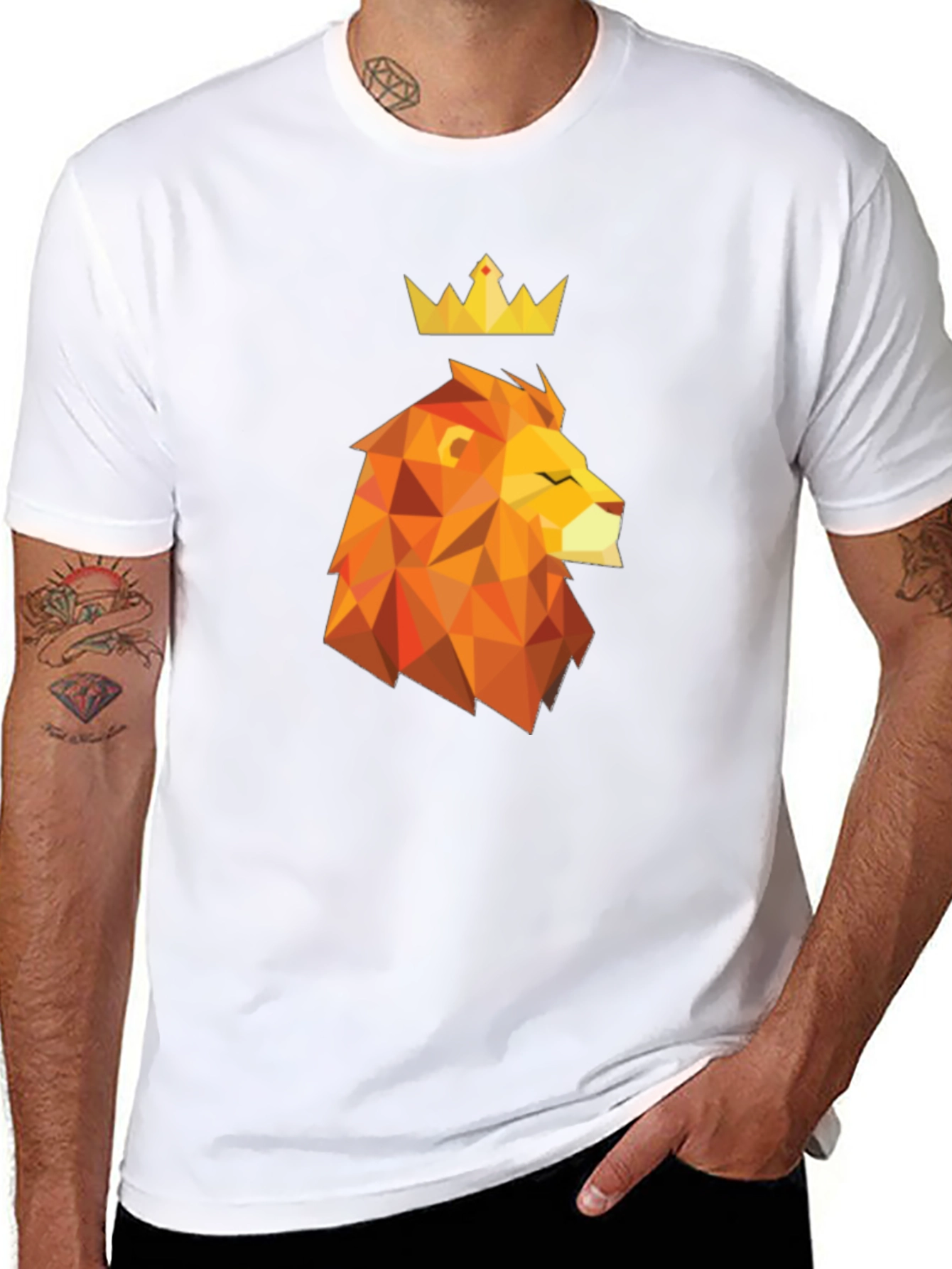 Black Geometric Lion King Graphic Tee - Stylish Men's Black T-Shirt view 8