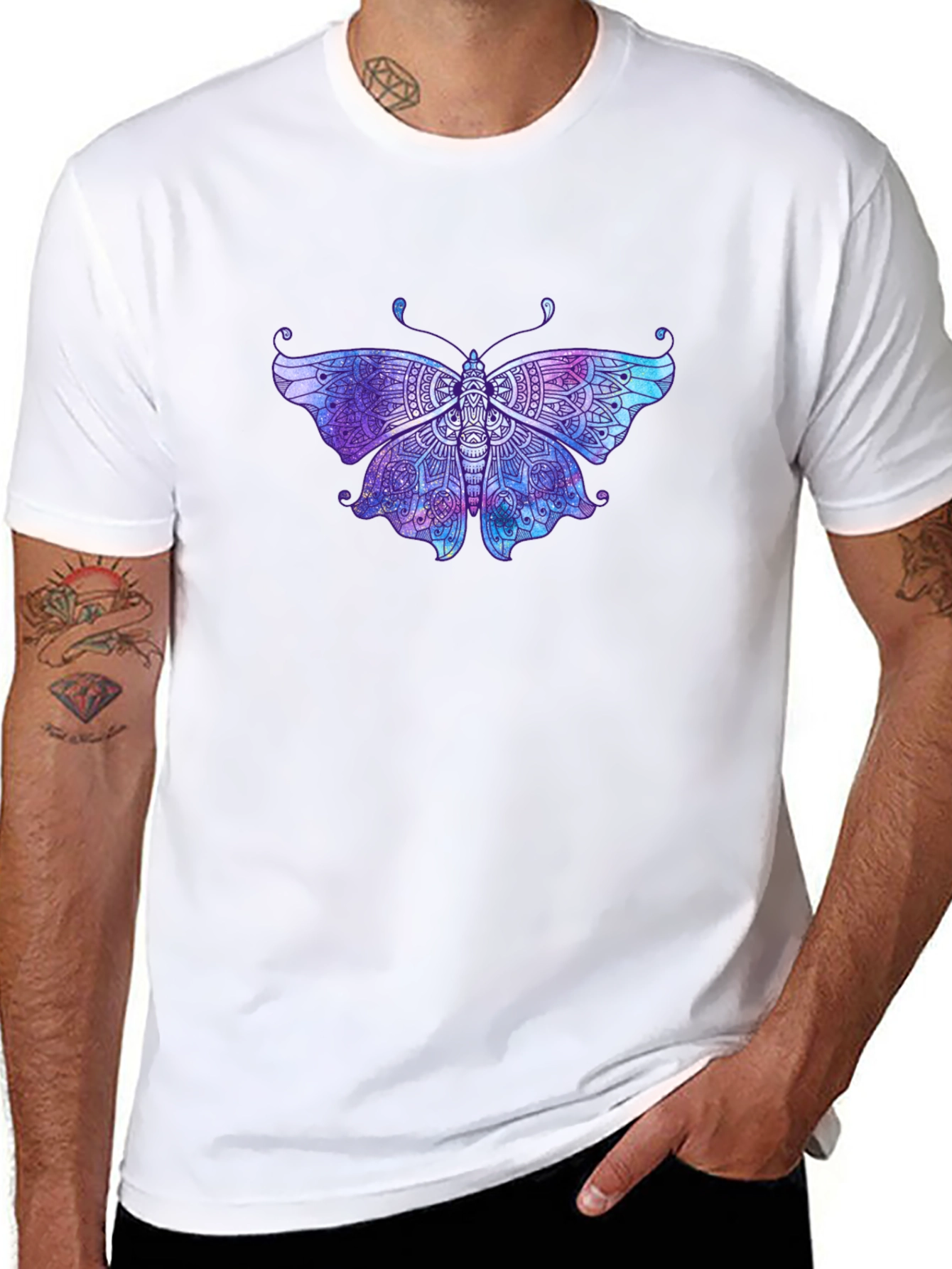 Black Butterfly Mandala Graphic Tee - Black Cotton T-Shirt view 8