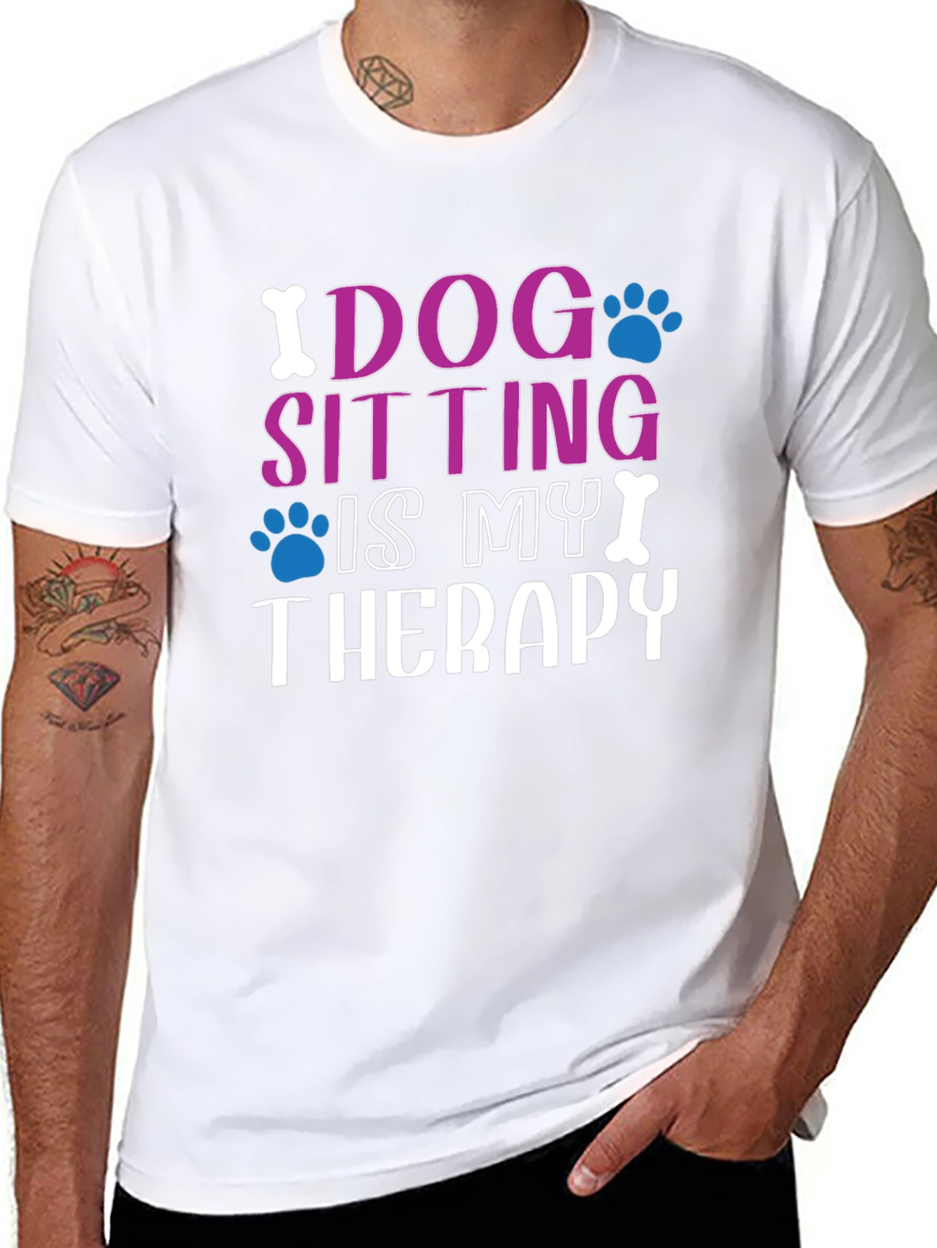 Black Dog Sitting Is My Therapy Black T-Shirt view 8