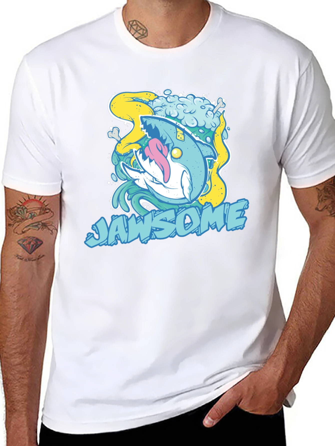 Black Jawsome Shark Graphic T-Shirt - Unique Cartoon Design view 8
