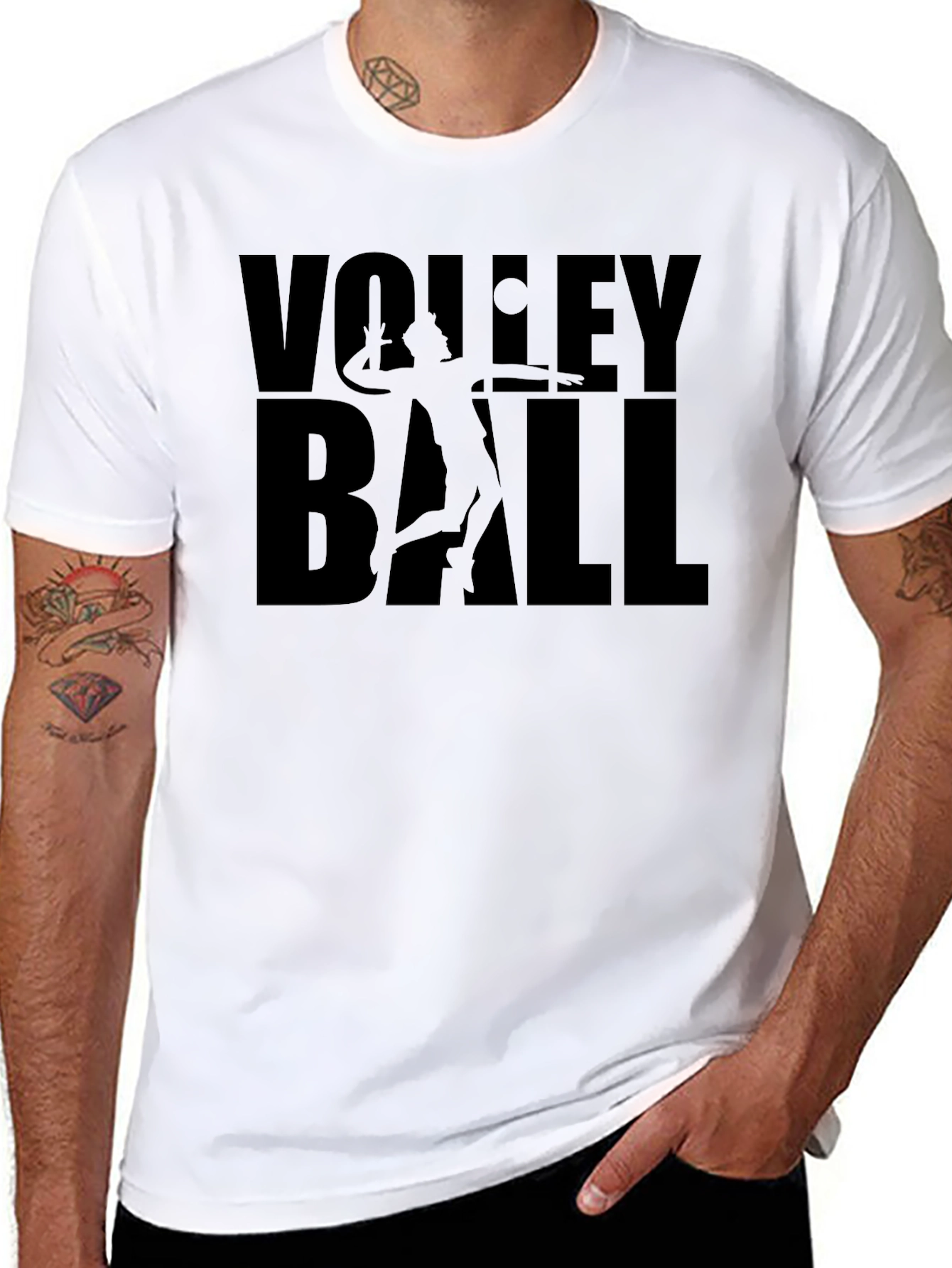 Black Volleyball Player Graphic Print Crew Neck T-Shirt view 8