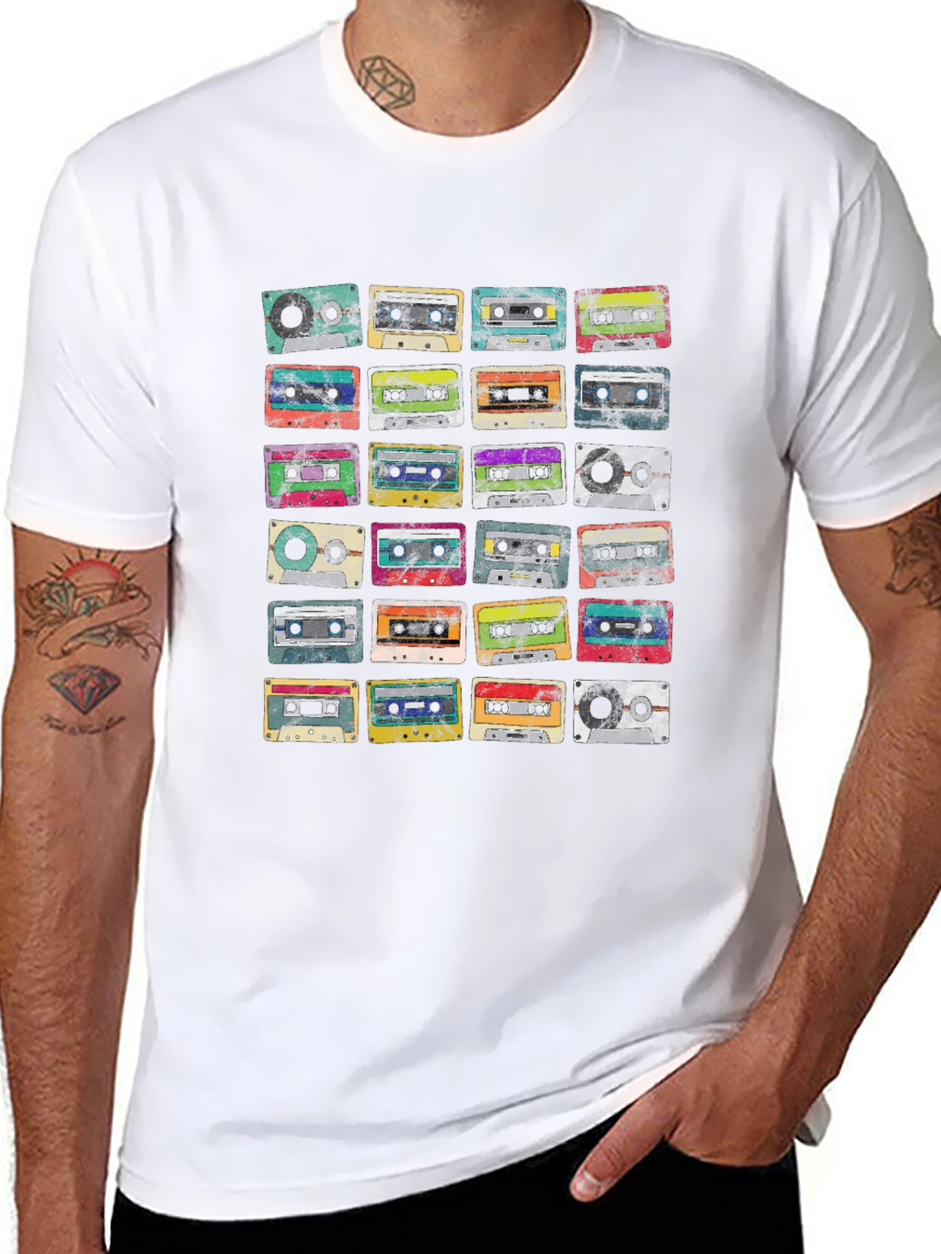 Black Retro Cassette Tapes Graphic Tee - Vintage Music Lover Shirt view 8