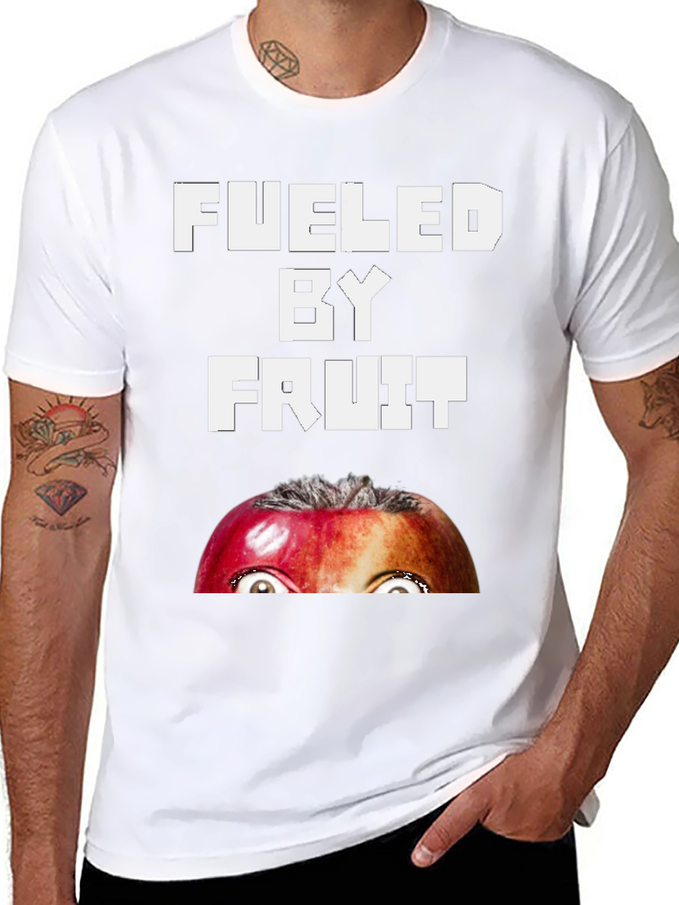 Black Fueled By Fruit T-Shirt - Funny Apple Face Tee view 8