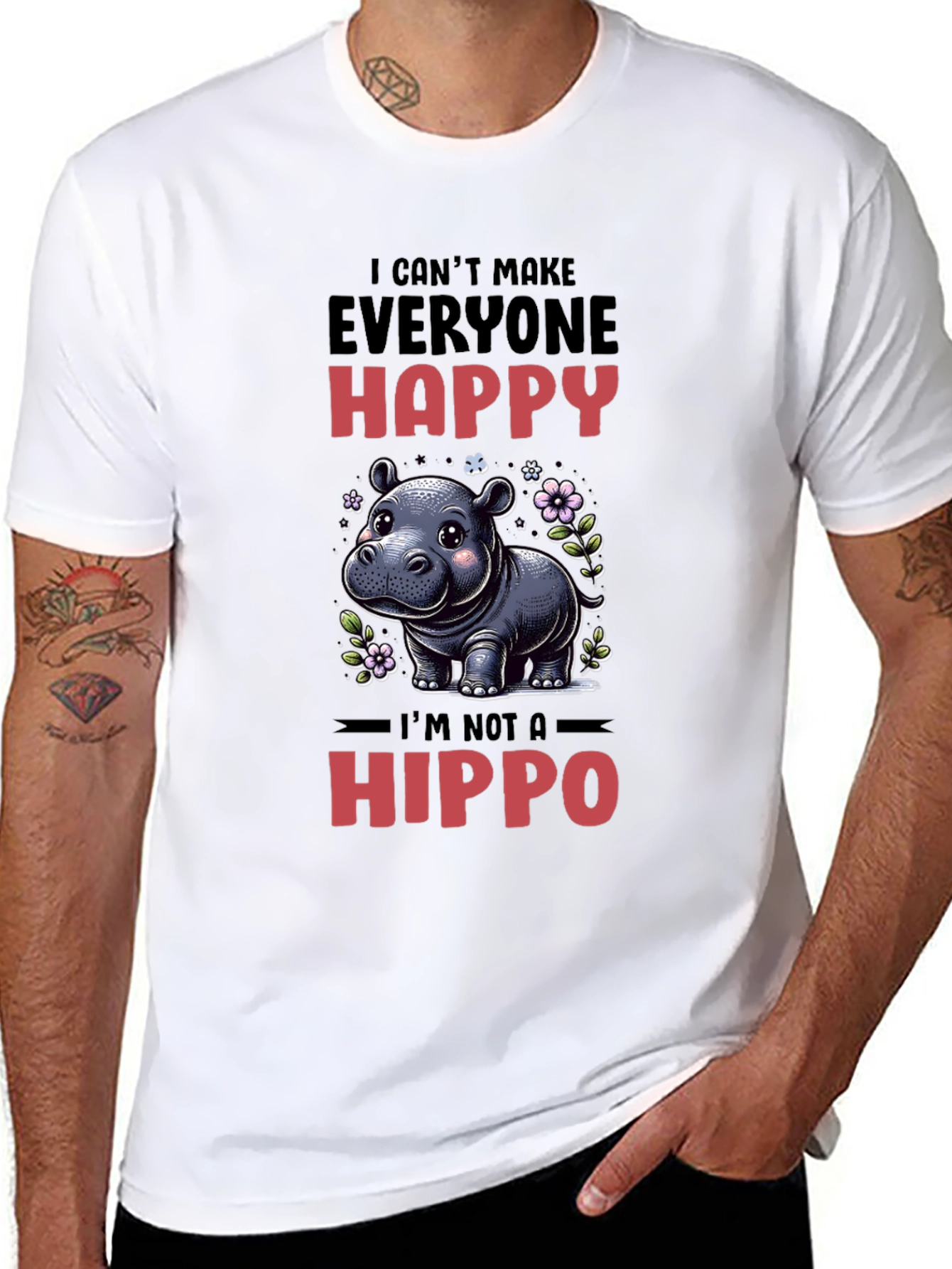 Black Funny Hippo T-Shirt - I Can't Make Everyone Happy view 8