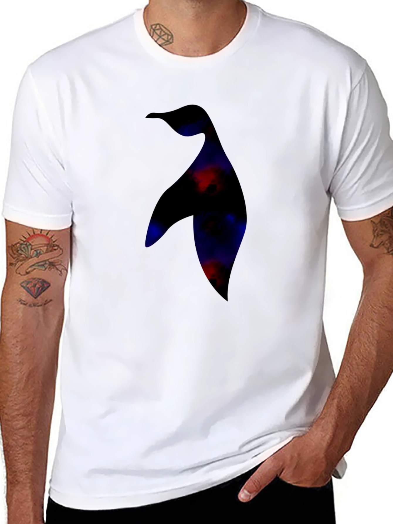 Black Abstract Penguin Graphic Print Black T-Shirt view 8