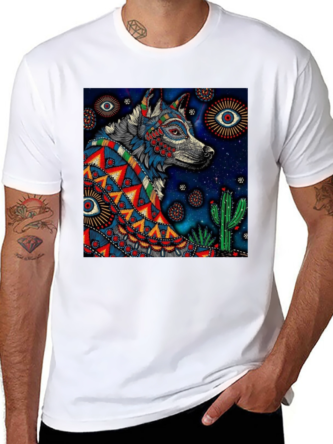 Black Wolf Graphic Print Tee - Men's Black T-Shirt view 8