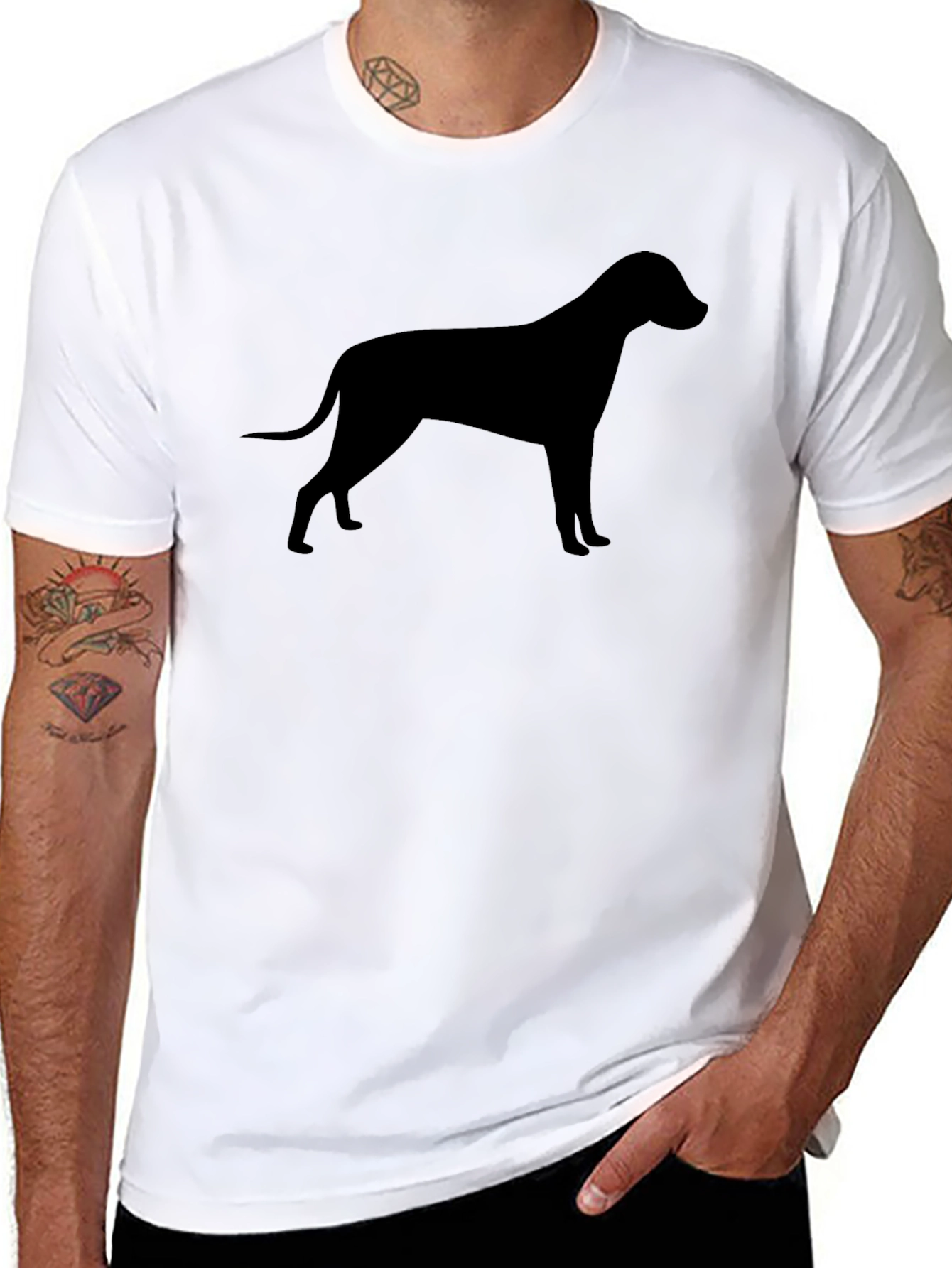 Black Dog Silhouette Black T-Shirt, Unisex Casual Tee view 8