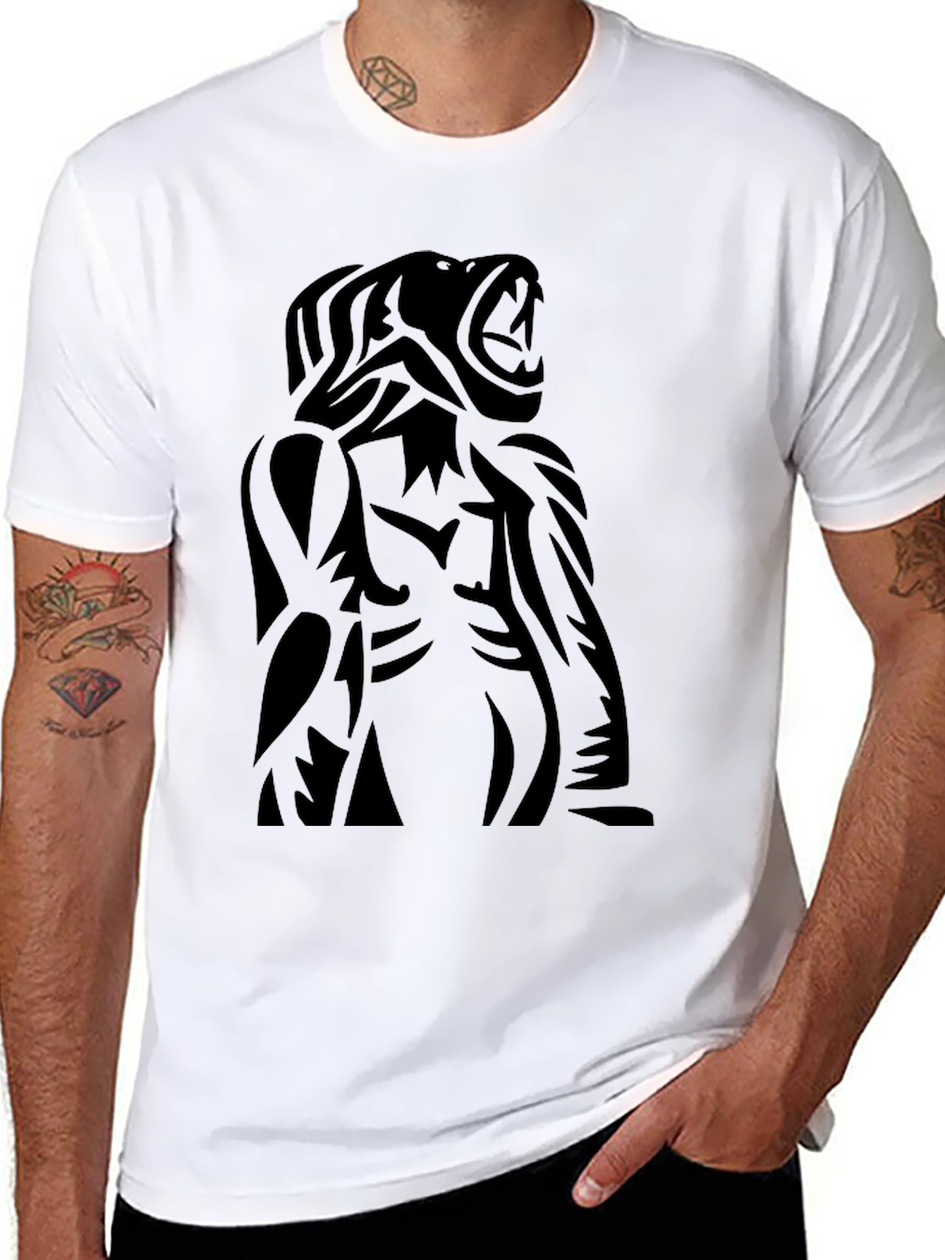 Black Roaring Beast Black Graphic Tee - Bold Statement Shirt view 8