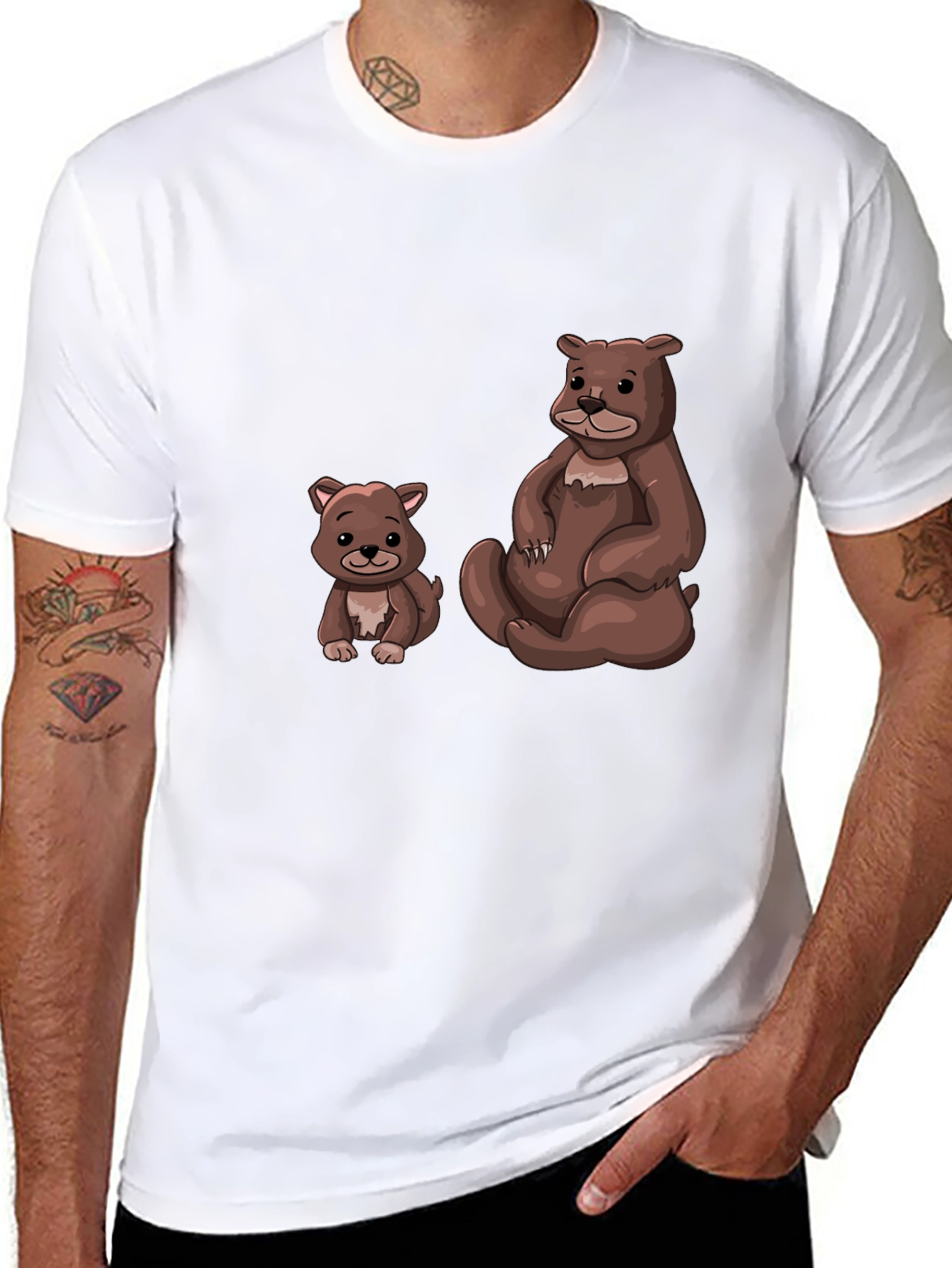 Black Cute Bears Graphic Black T-Shirt - Casual Wear view 8