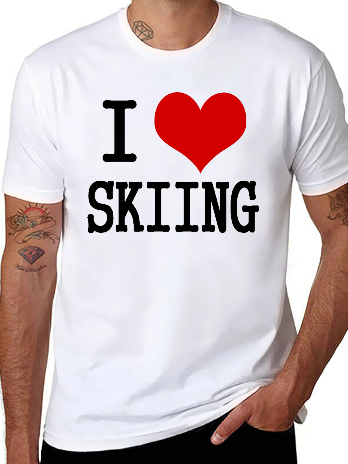 Black I Heart Skiing T-Shirt - Black Cotton Tee view 8