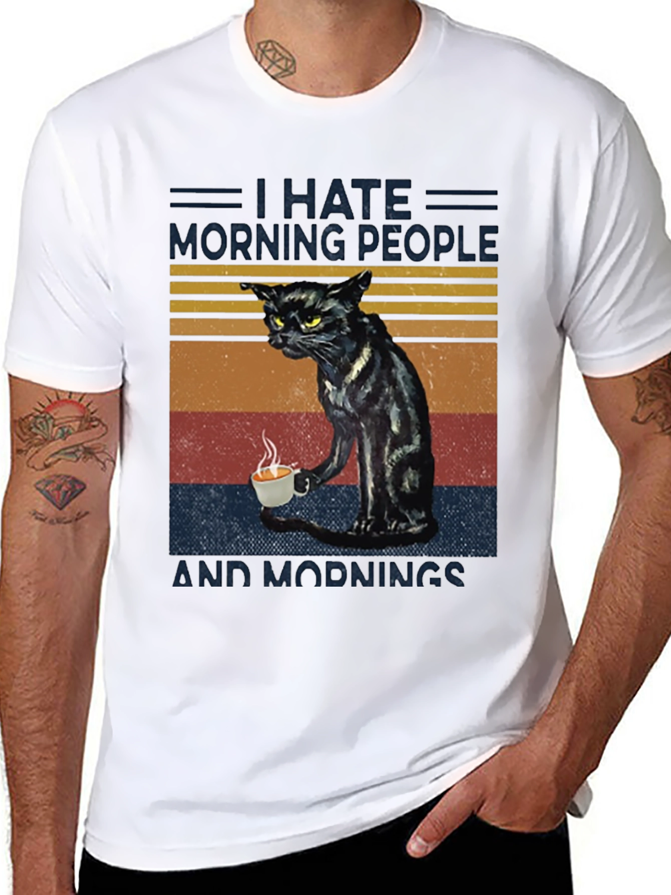 Black I Hate Morning People Cat Graphic T-Shirt view 8