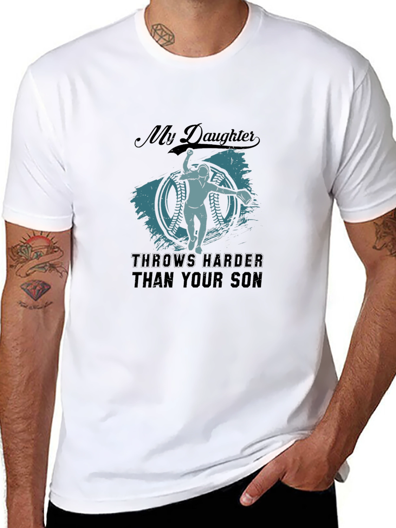 Black My Daughter Throws Harder T-Shirt - Baseball Apparel view 8
