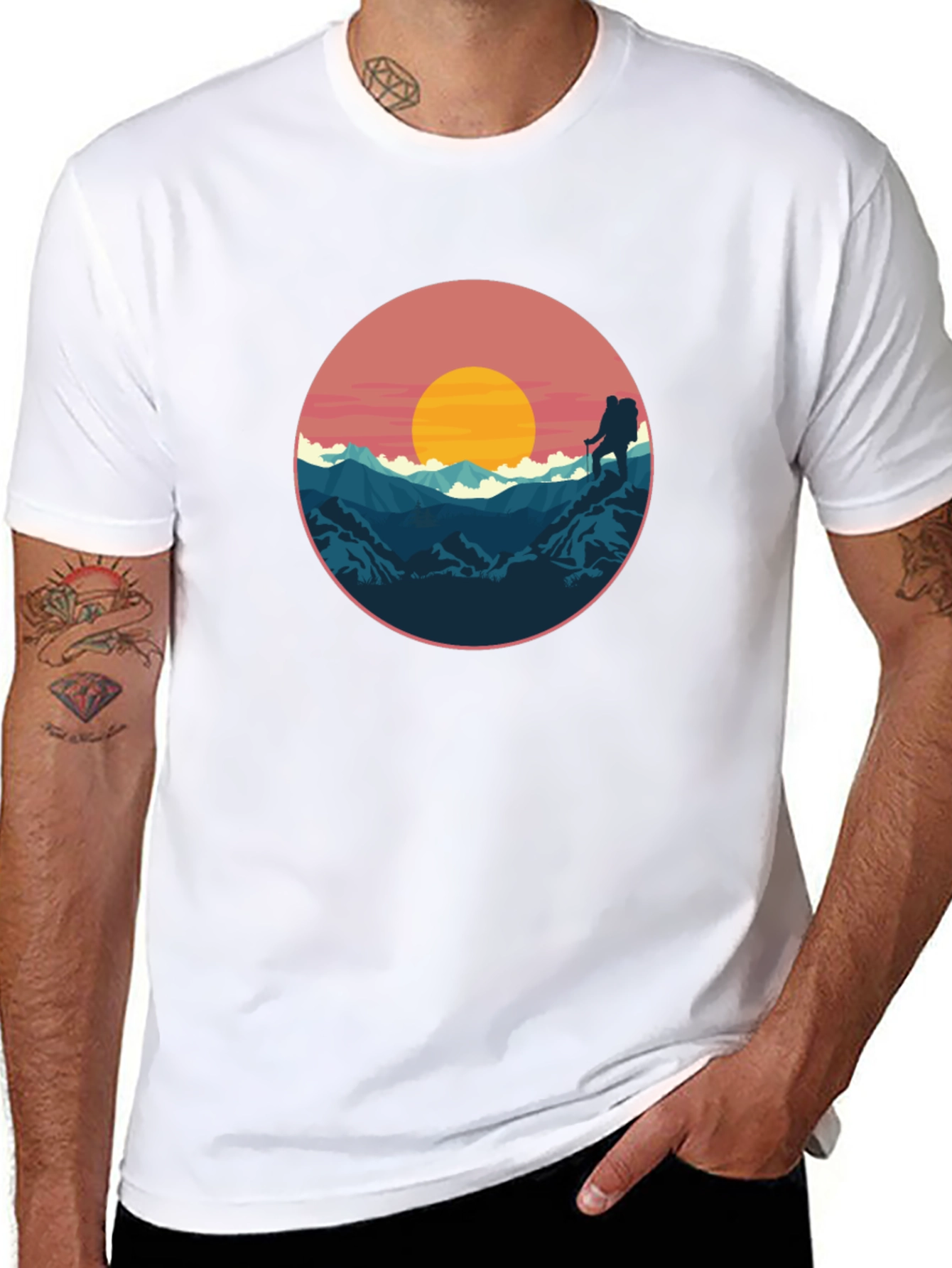 Black Hiking Adventure T-Shirt - Mountain Sunset Graphic Tee view 8