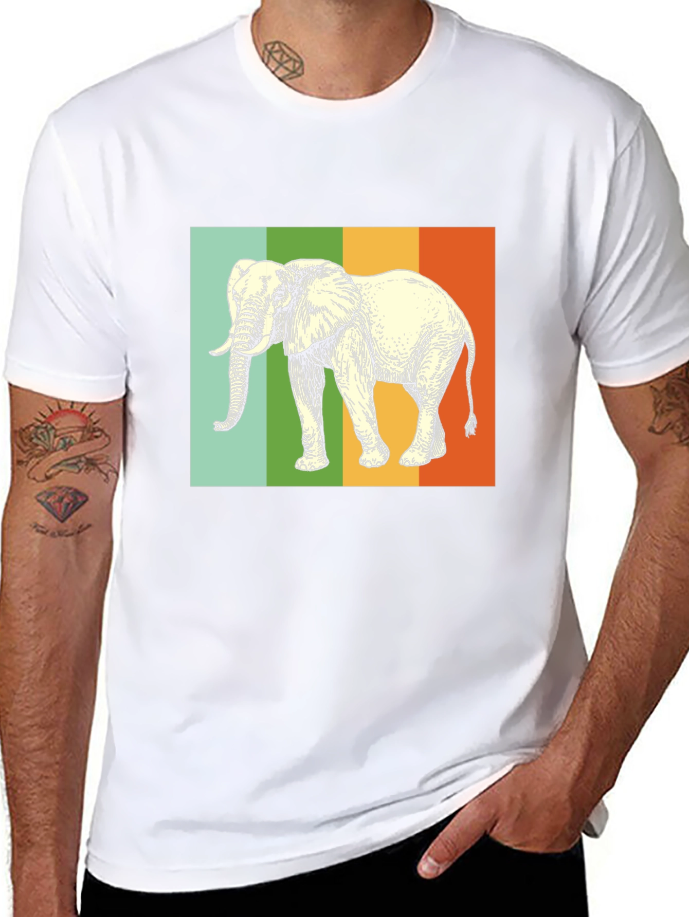 Black Elephant Graphic T-Shirt - Striped Background view 8
