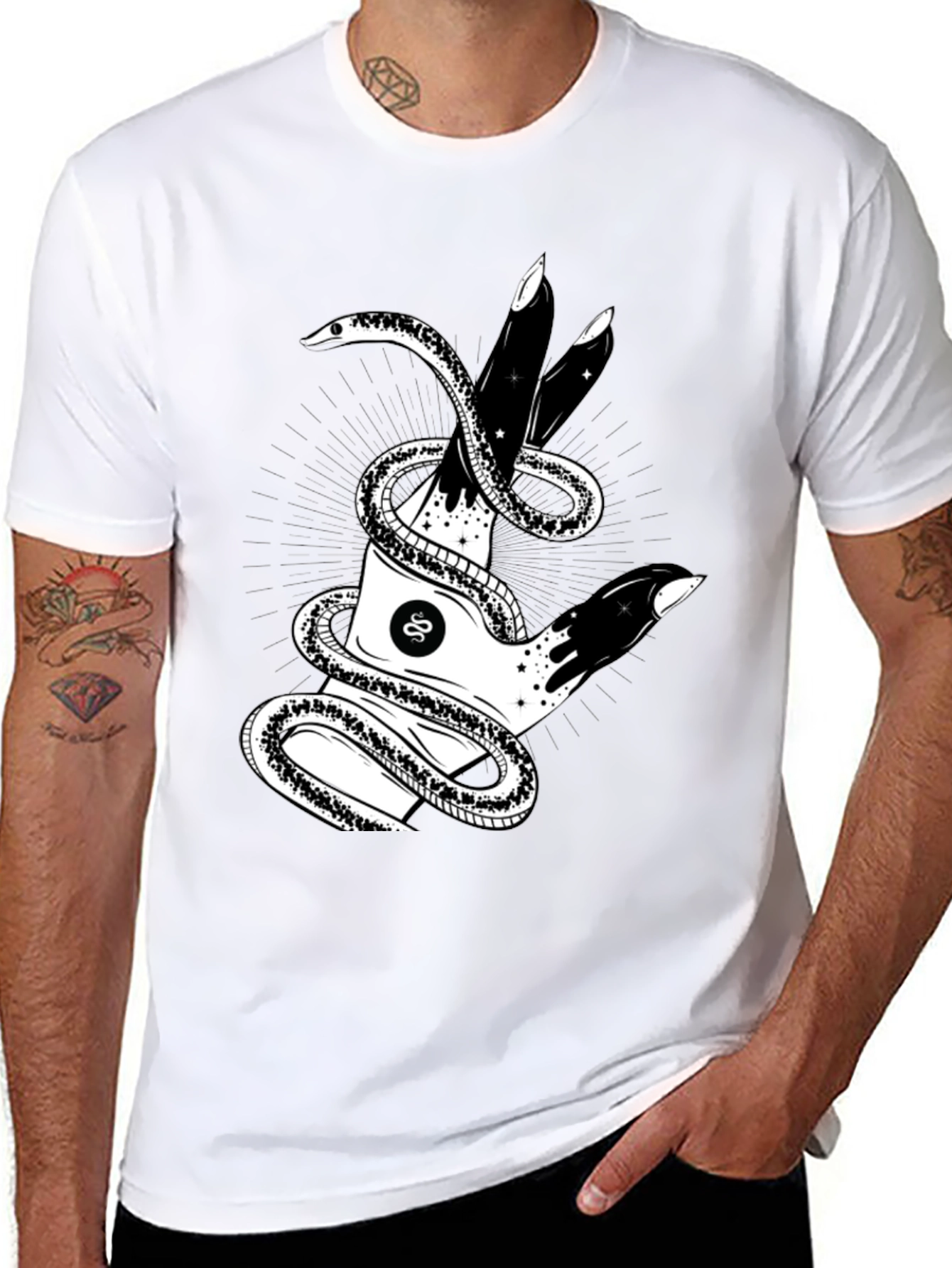 Black Mystic Snake & Hand Graphic Tee - Black view 8