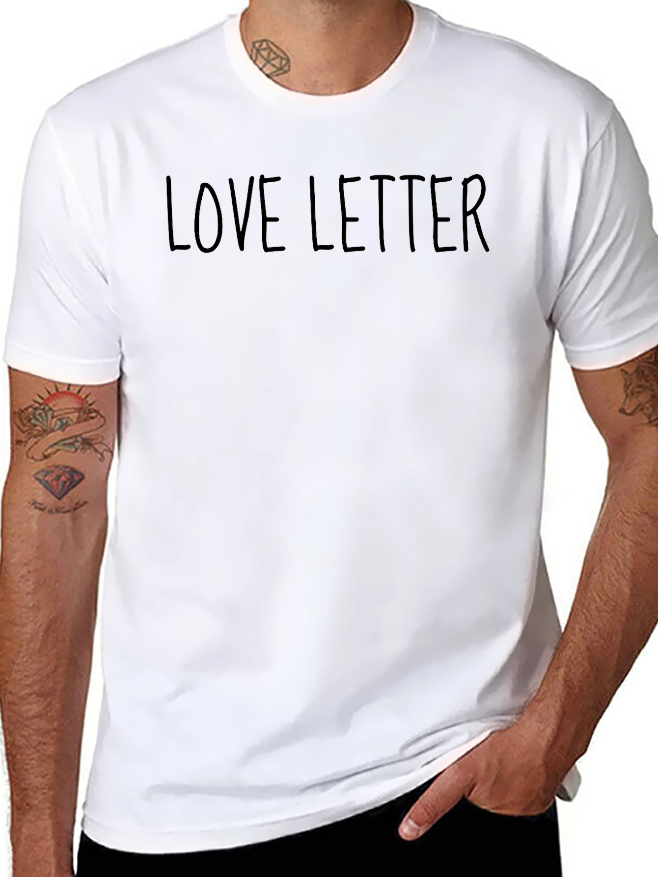 Black Love Letter Graphic Print Men's Black T-Shirt view 8