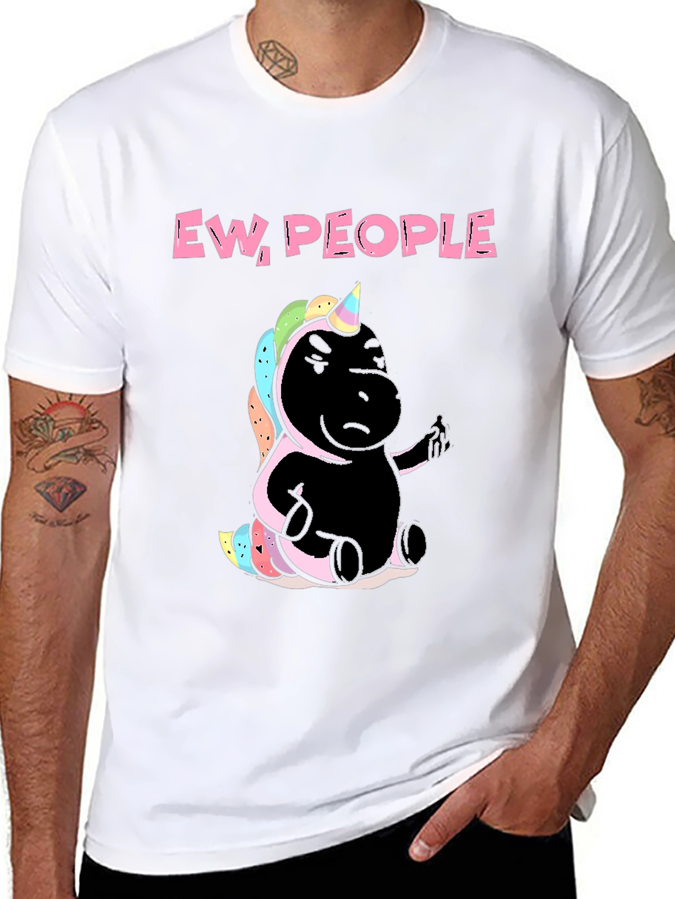 Black Ew People Unicorn Graphic Tee - Black Cotton T-Shirt view 8