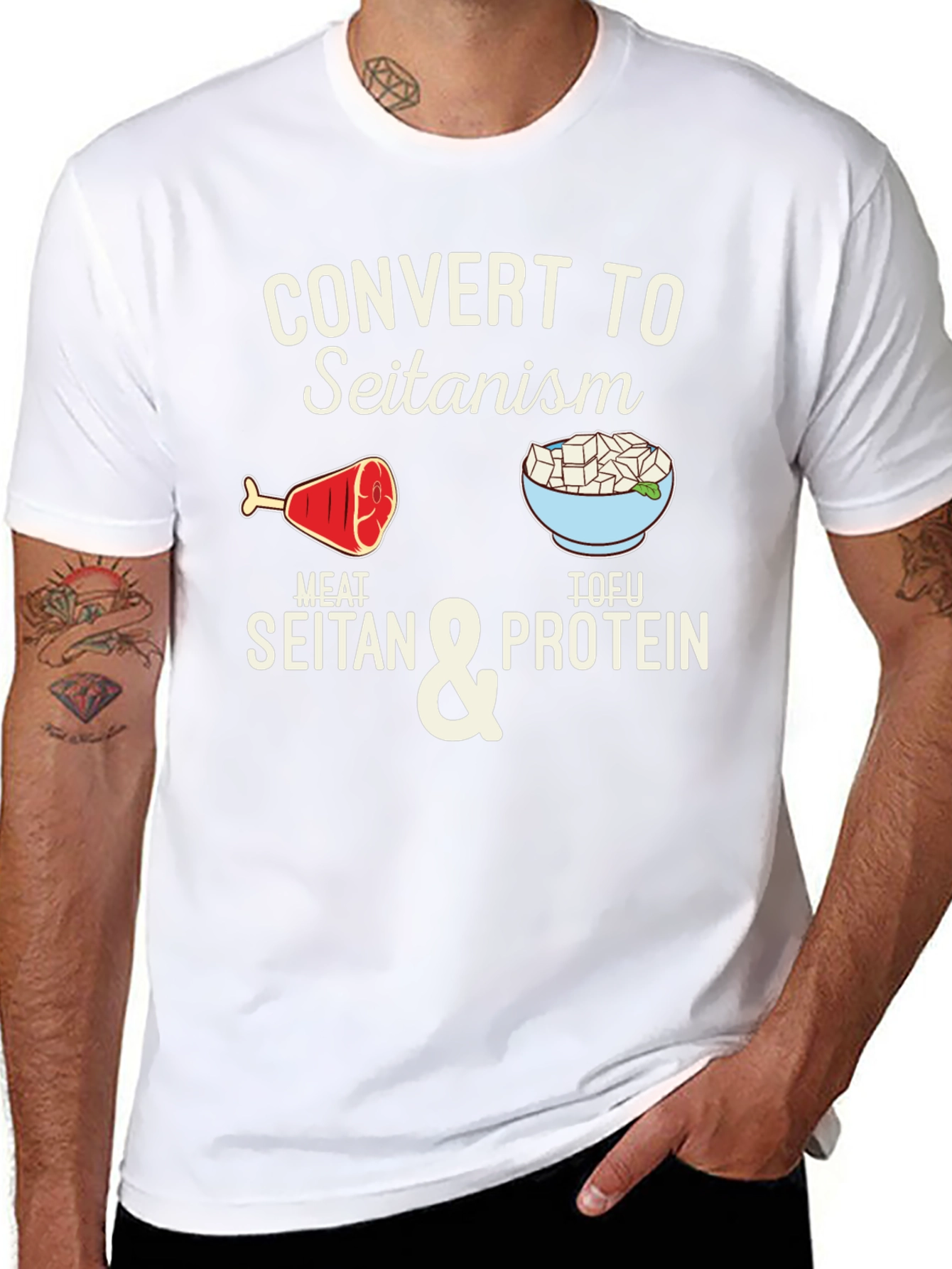 Black Convert to Seitanism T-Shirt - Vegan & Vegetarian Humor Tee view 8