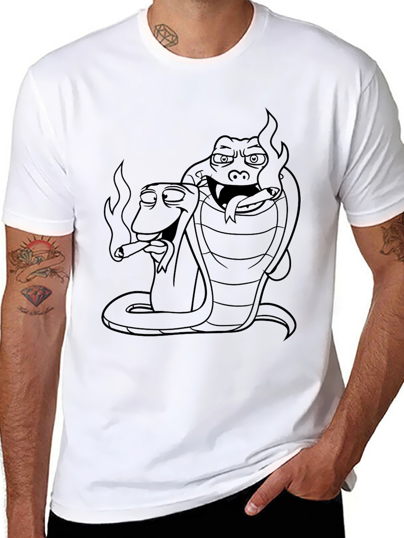 Black Smoking Snakes Graphic Tee - Cool Design view 8