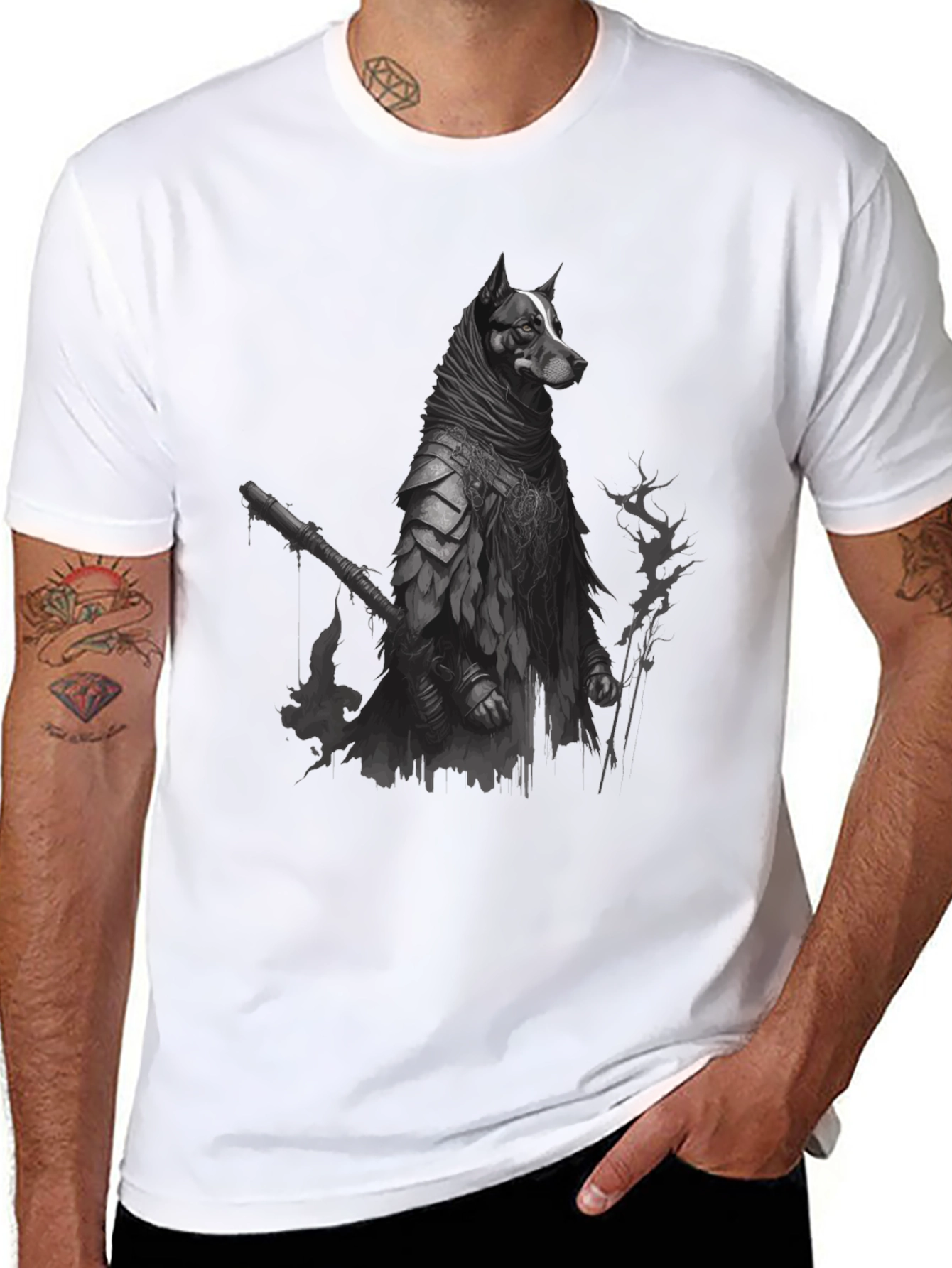 Dog Warrior Graphic Tee - Black Cotton T-Shirt - 8