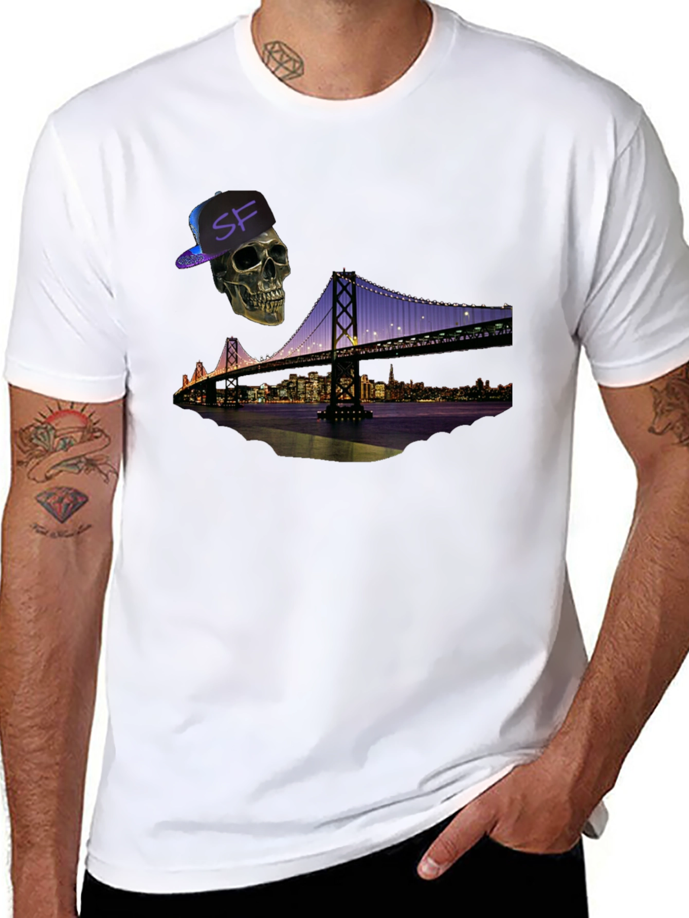 Black Skull SF Bridge Graphic Tee - Men's Black T-Shirt view 8